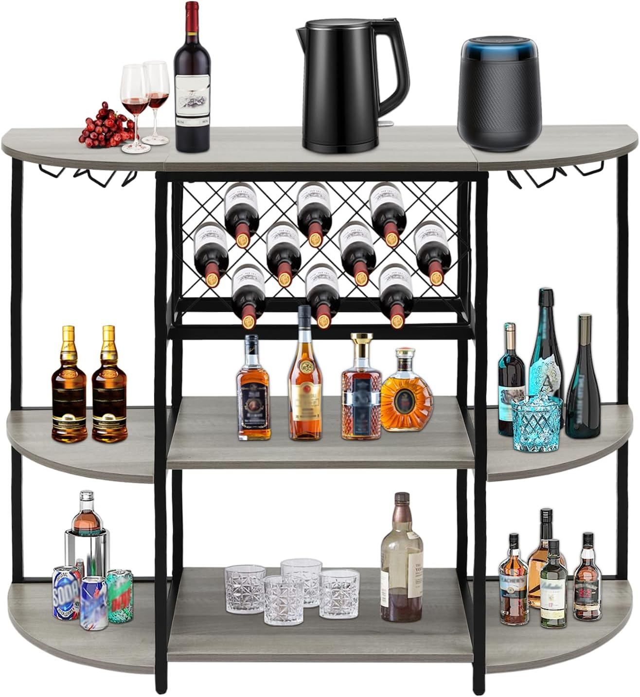 Modern 36 Tall Wine Rack Bar Cabinet with 3 Shelves Grey