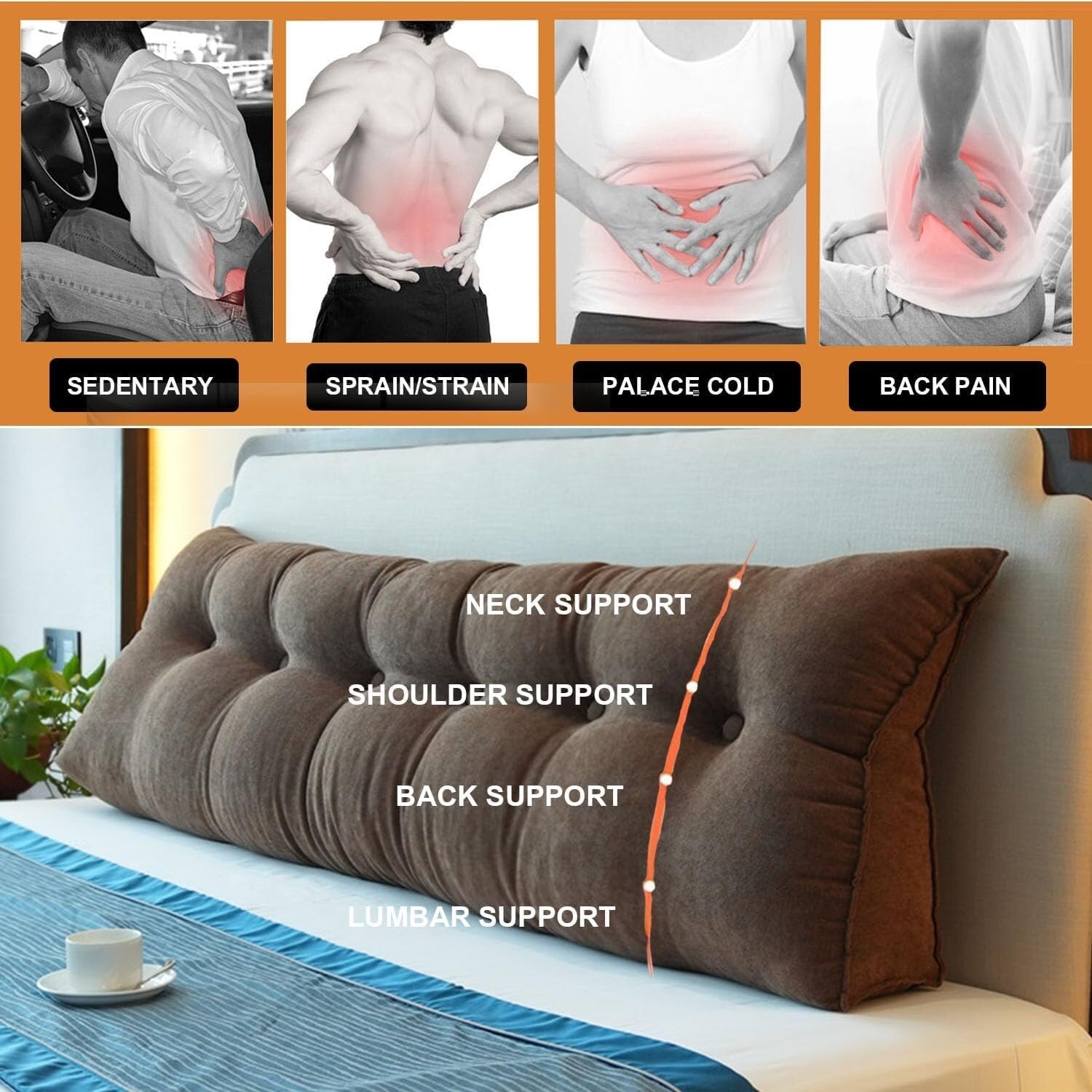 Queen Headboard Pillow - Coffee 315 Inches Double Layer