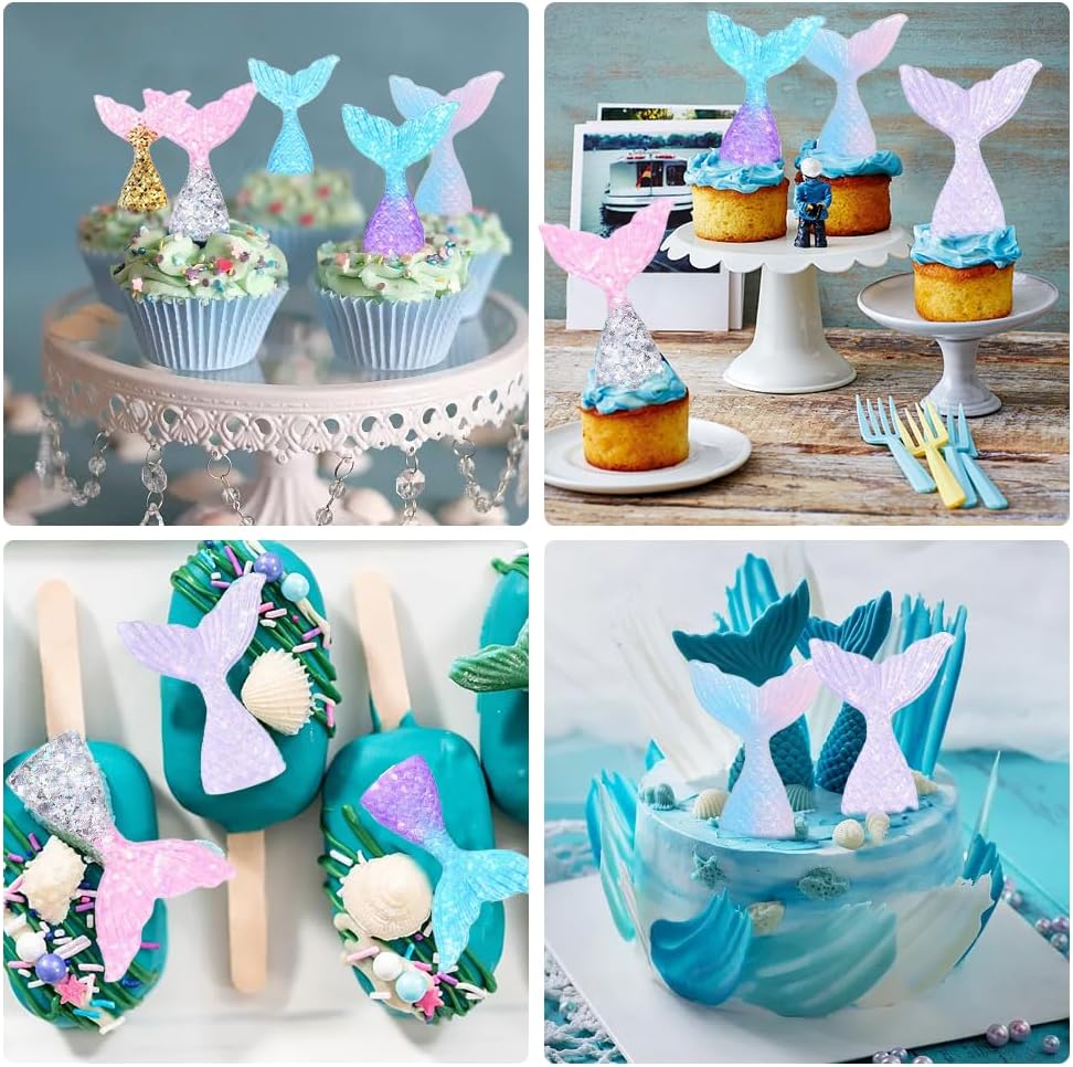 30 Pcs Glittering Mermaid Tail Cupcake Toppers