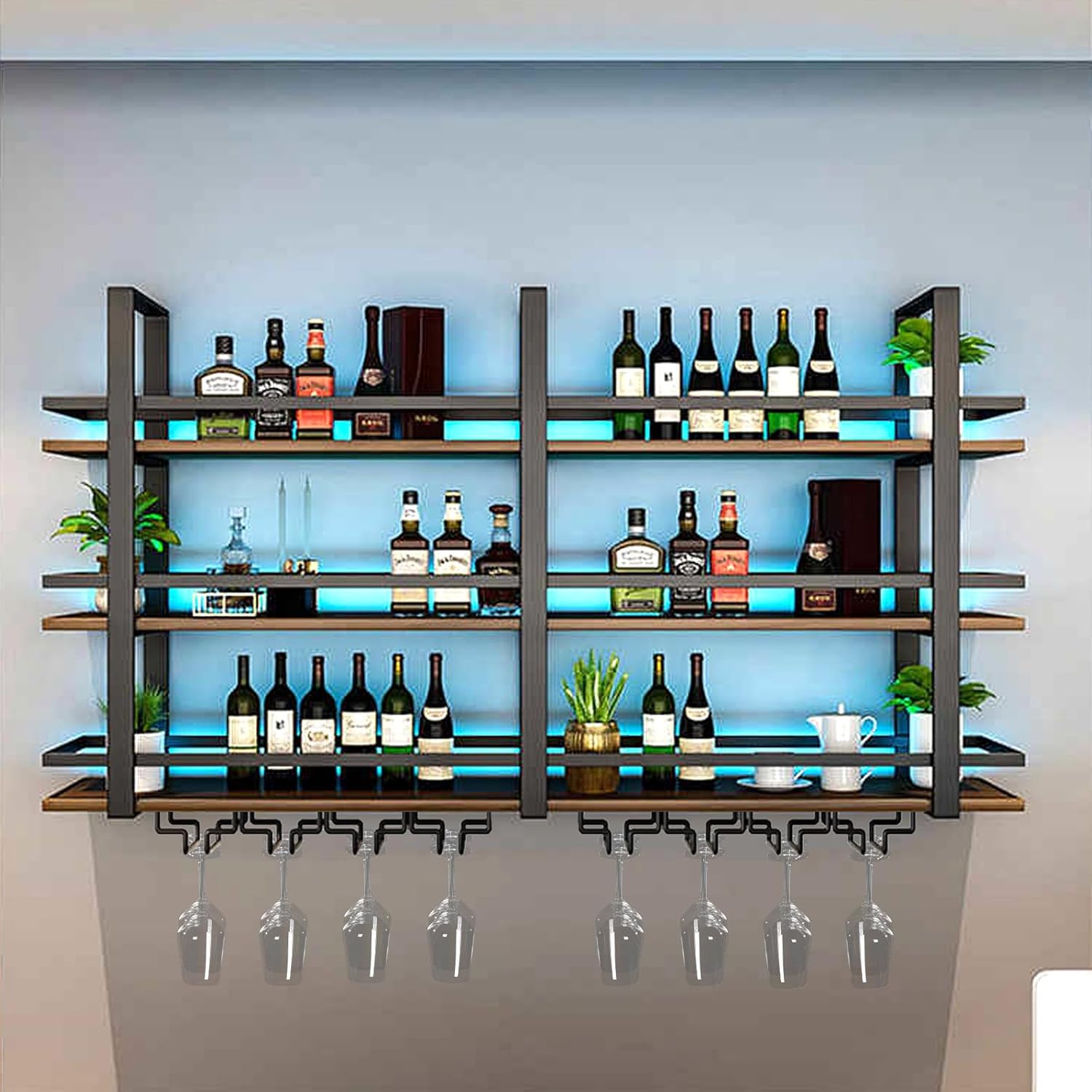 DSVONAUS Wall-Mounted Wine Rack with LED Light 3 Tier