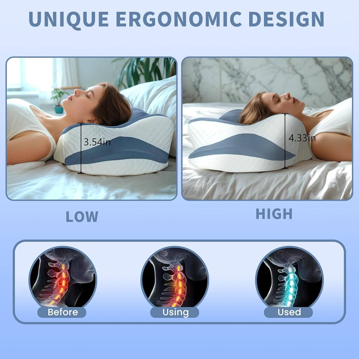 Mckkymi Memory Foam Cervical Pillow - Cooling Side Sleeper with Two Heights