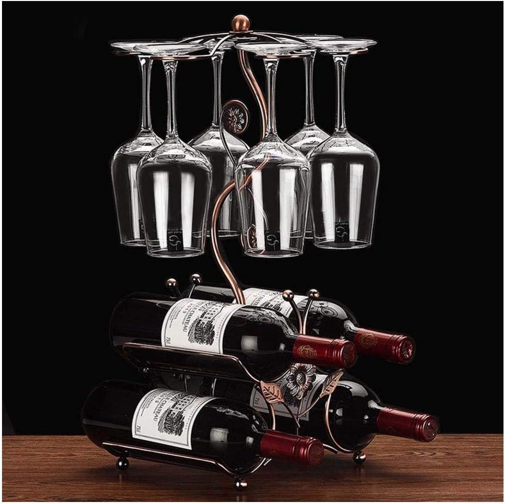 Cicodona Wine Rack 4 Bottles 6 Glasses Decor