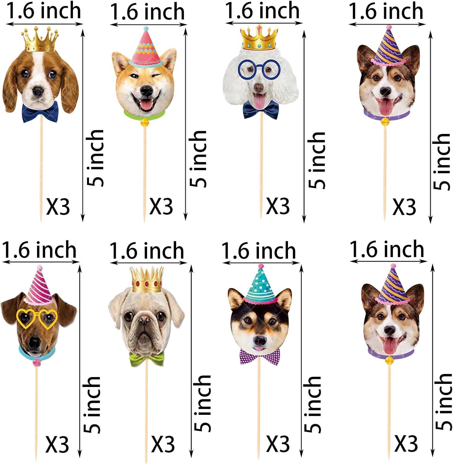 SAMOKA Pet Dog Cupcake Toppers 24PCS Birthday Decorations