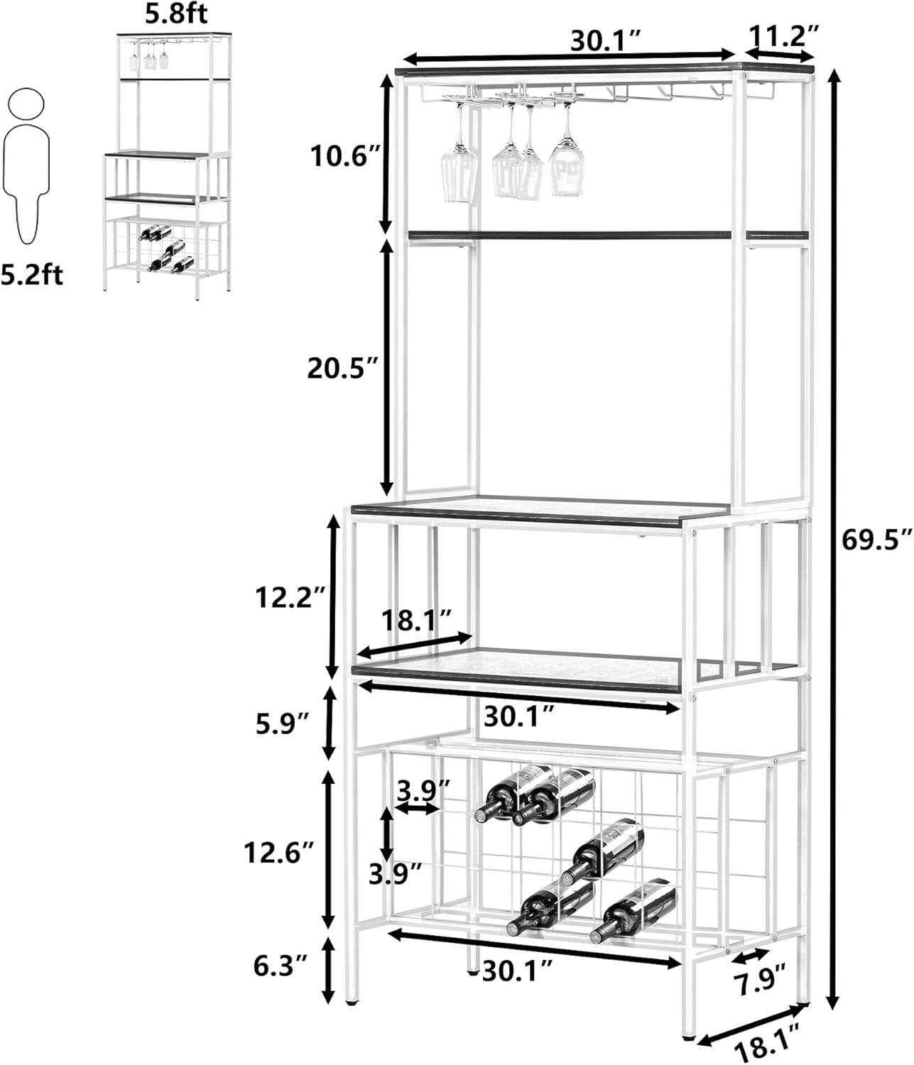 Loyaltaling 5 Tier Freestanding Wine Rack with Glass Holder