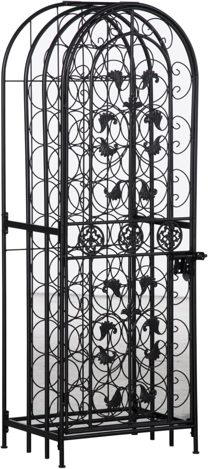 45 Bottle Wrought Iron Wine Rack with Lock - Black 1