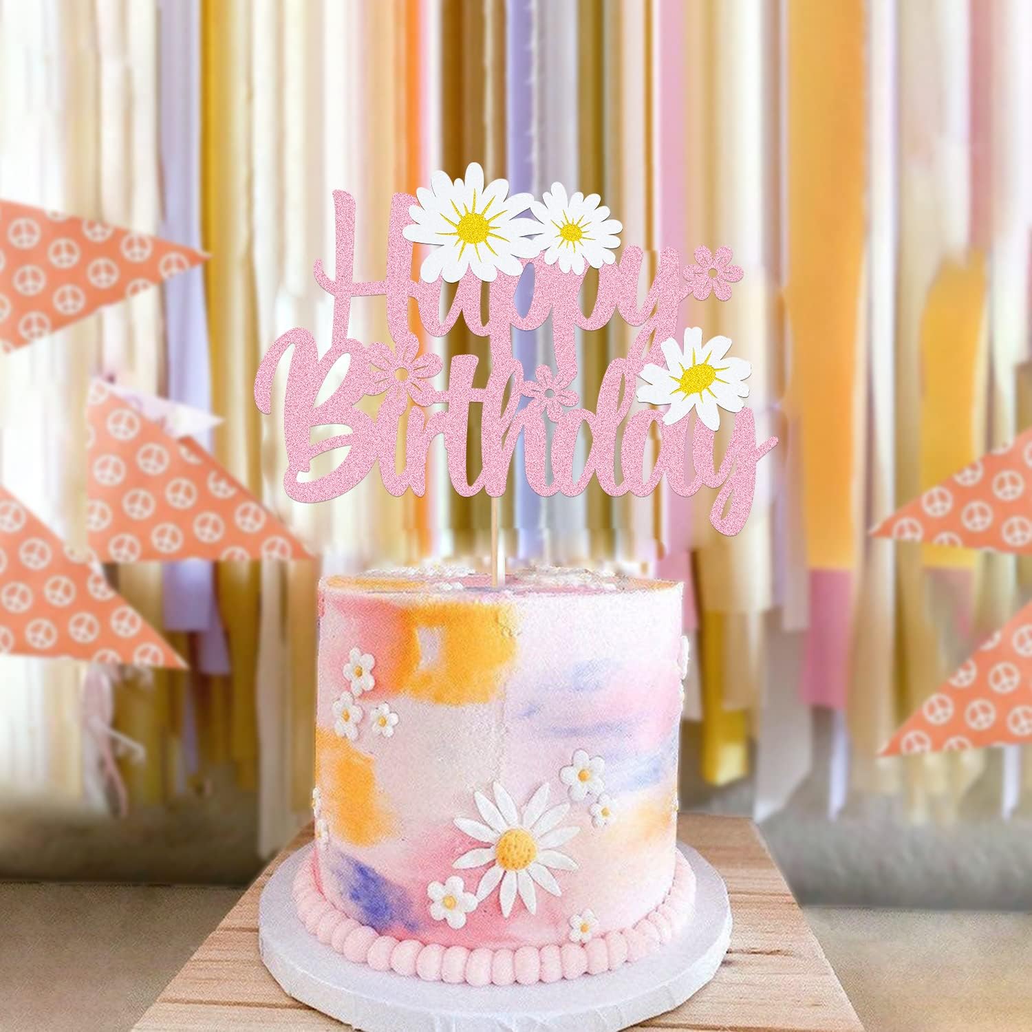 WishFirst Daisy Birthday Cake Topper Pink Daisy Decor