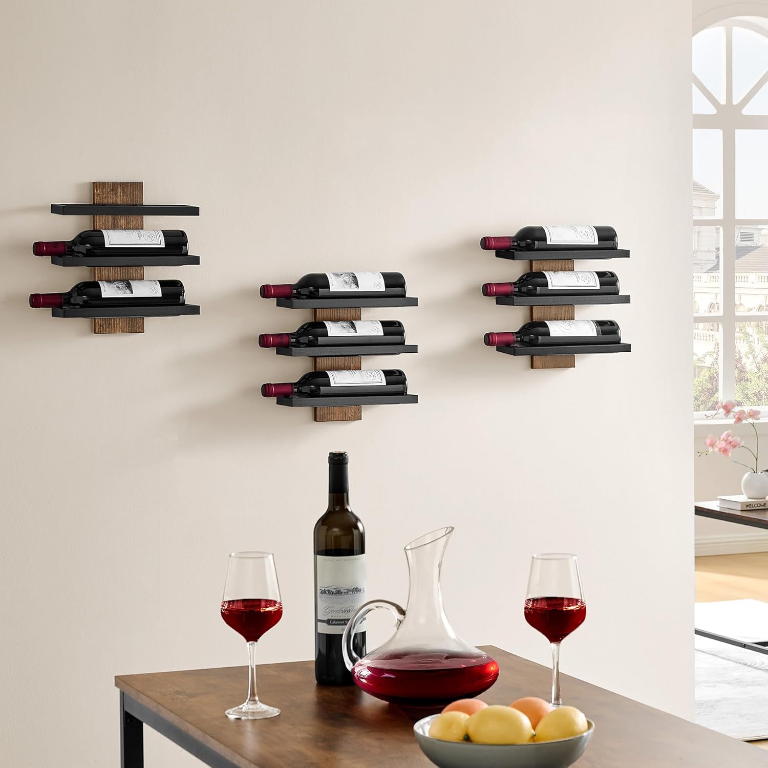 Hoctieon 3 Tier Wall Wine Rack Set - Rustic Brown