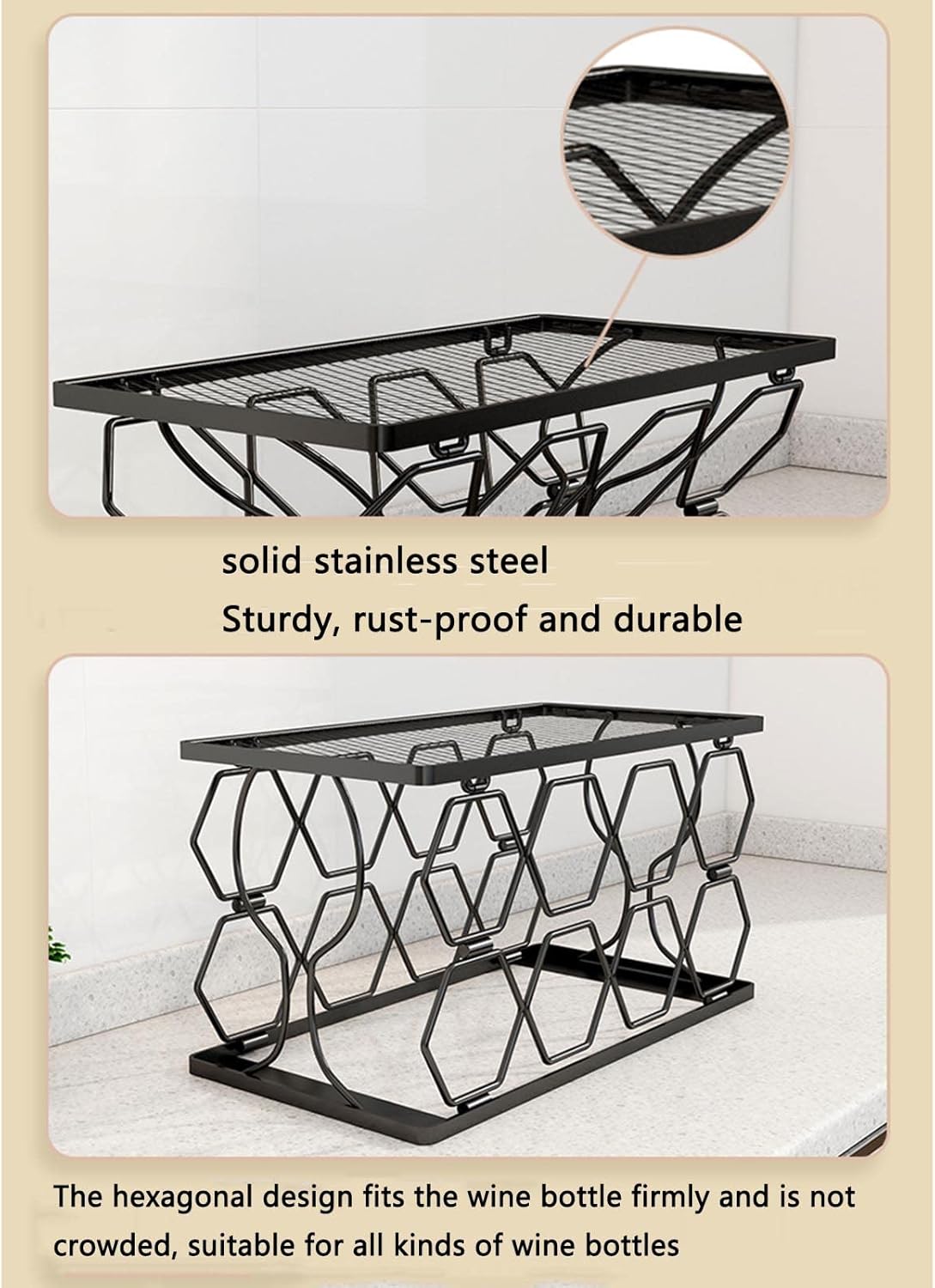 JUSHZ Foldable Wine Rack Holder 6-Bottle Black