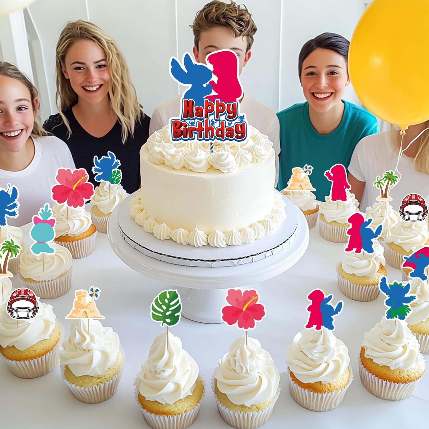 25 Pack Blue Cartoon Birthday Cake Toppers for Youth Parties 1