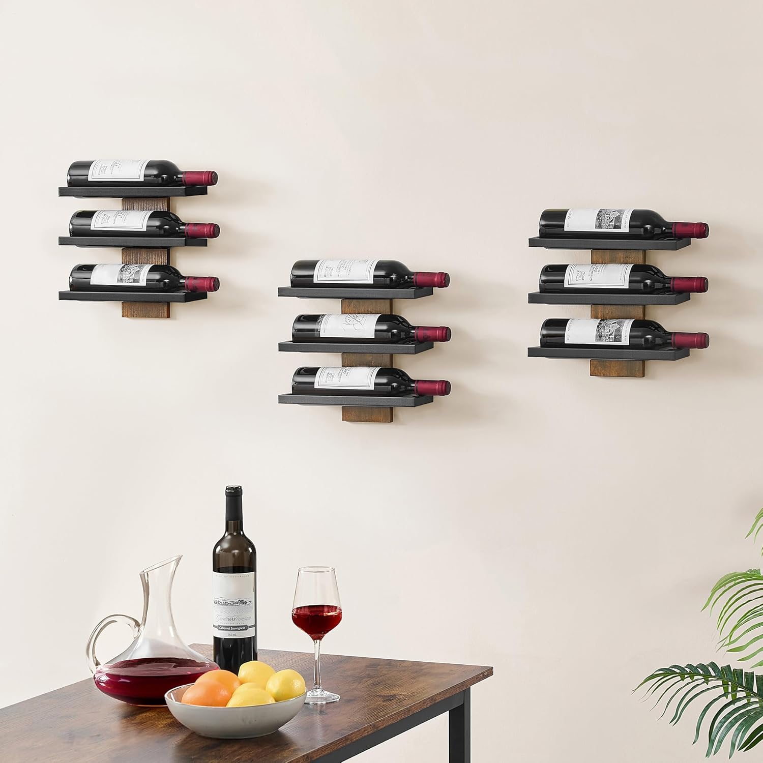 Hoctieon 3 Tier Wall Wine Rack Set - Rustic Brown