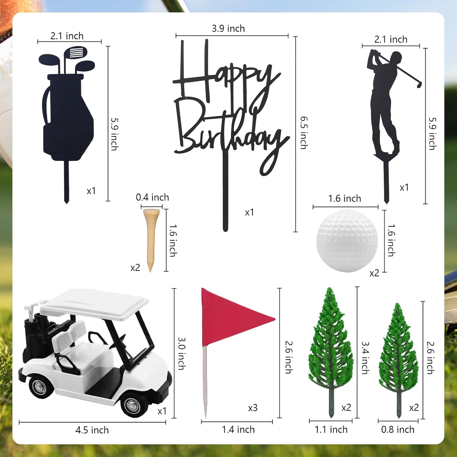 MEMOVAN Golf Theme Cake Toppers with Cart Flag