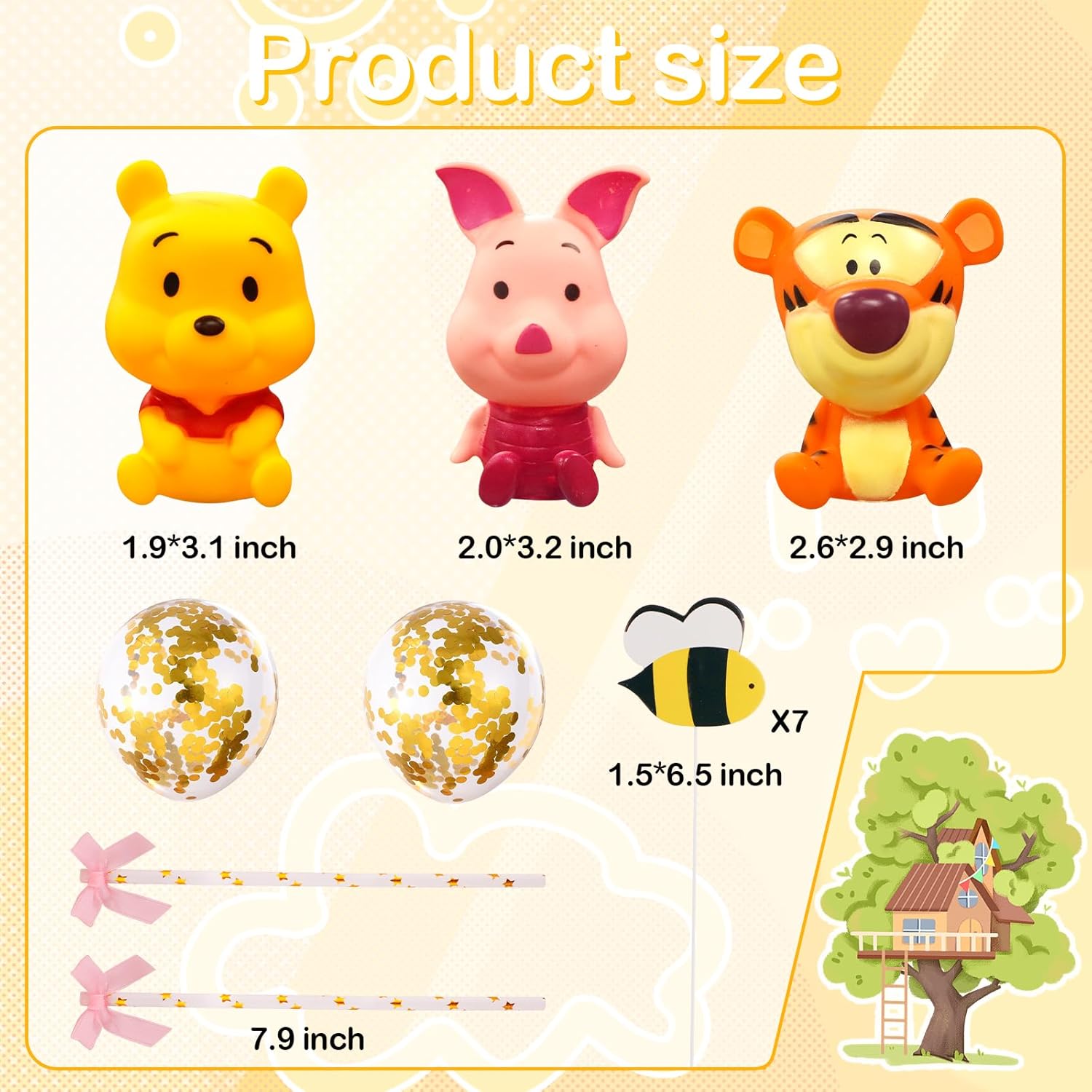 Newmemo Winnie Cake Toppers 12Pcs Birthday Decorations