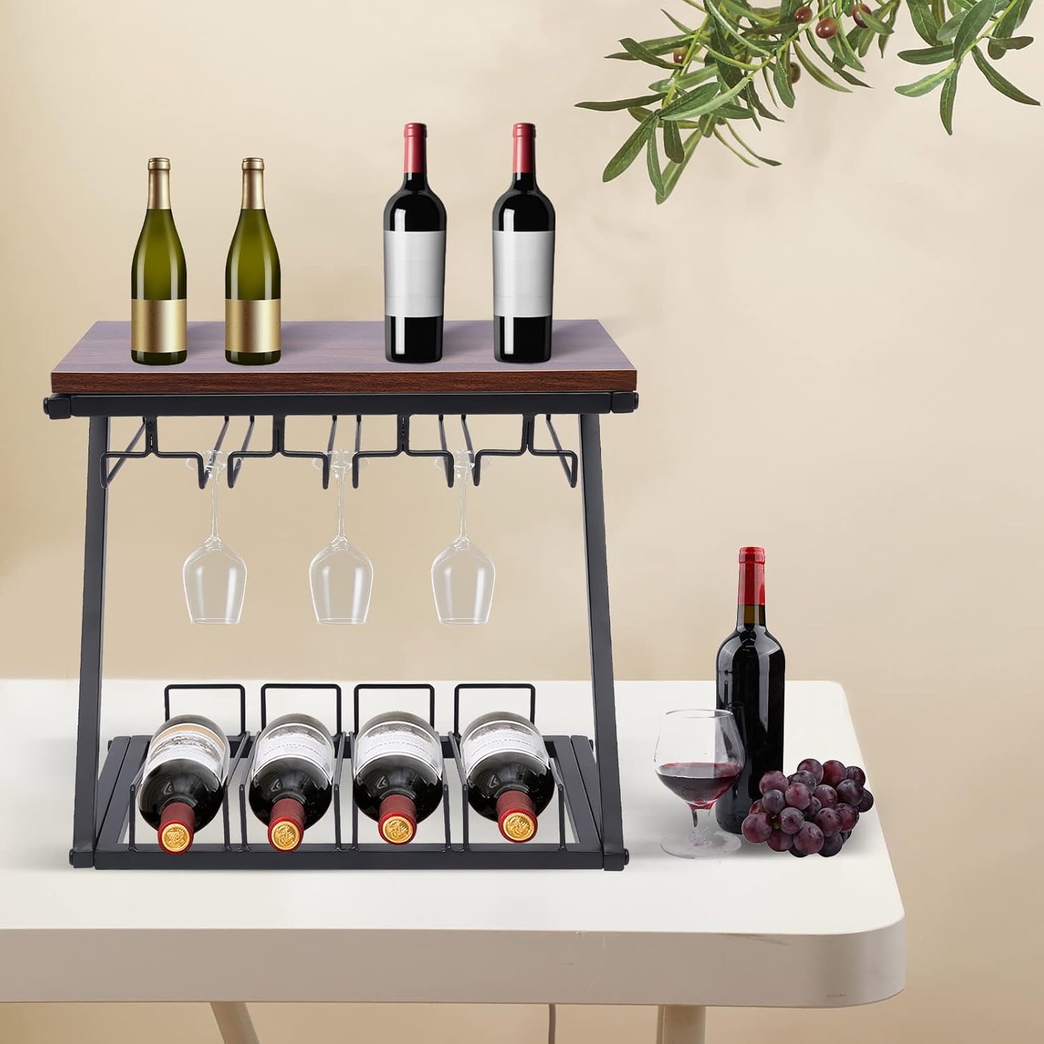 CeRaBuRET Wine Rack with 4 Bottles 8-12 Glasses Holder