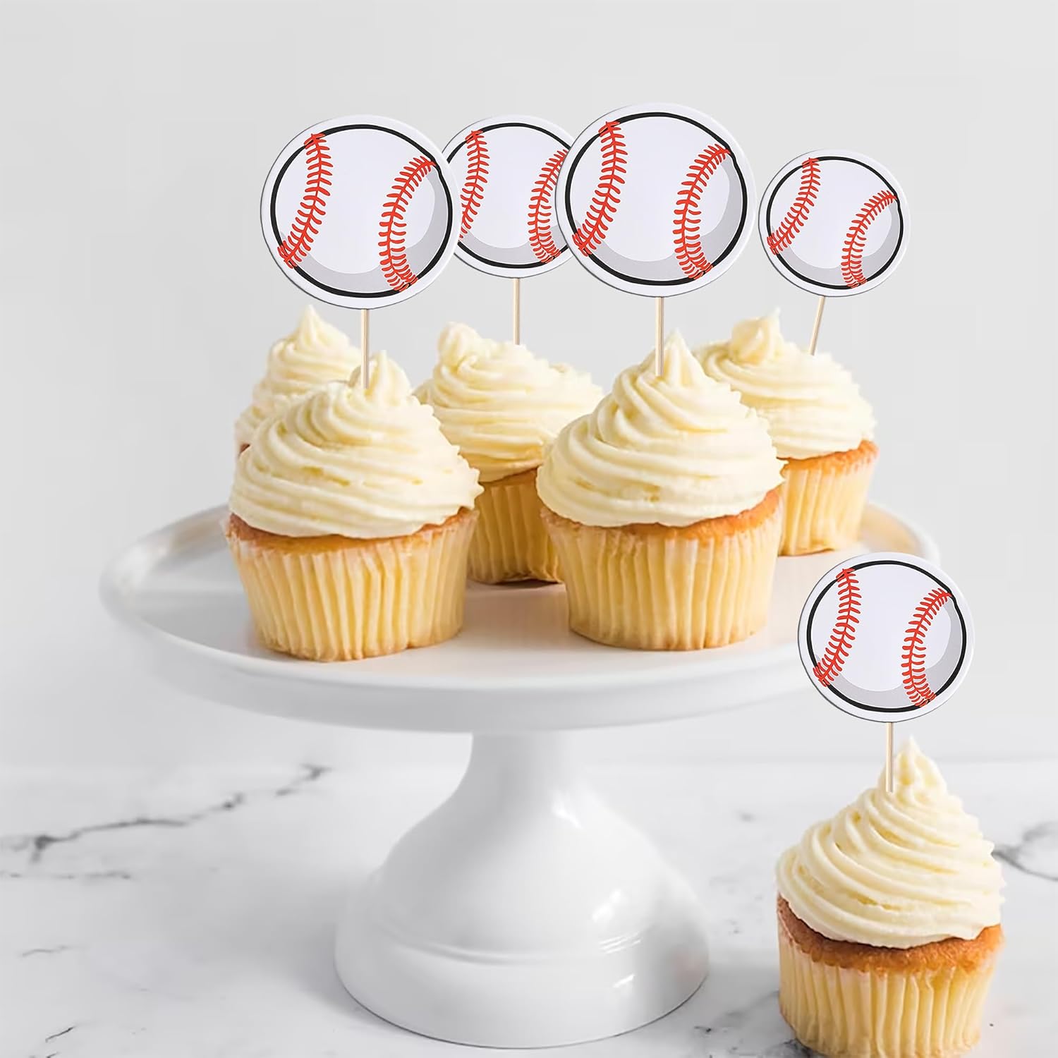 Rsstarxi 40 Pack Baseball Cupcake Toppers