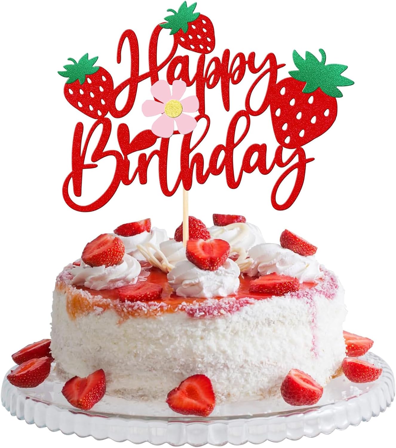 ZitTRo 1Pcs Happy Birthday Glitter Strawberry Cake Topper