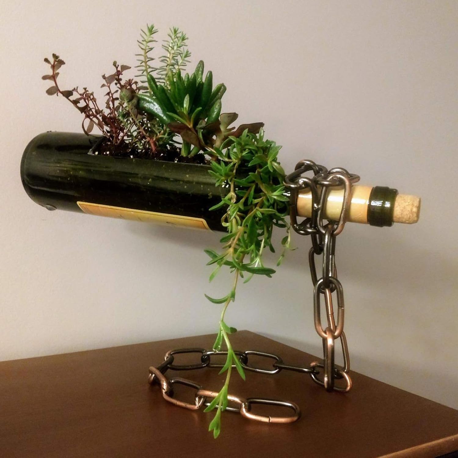 TBWHL Floating Wine Bottle Holder - Unique Levitating Steel Chain Stand