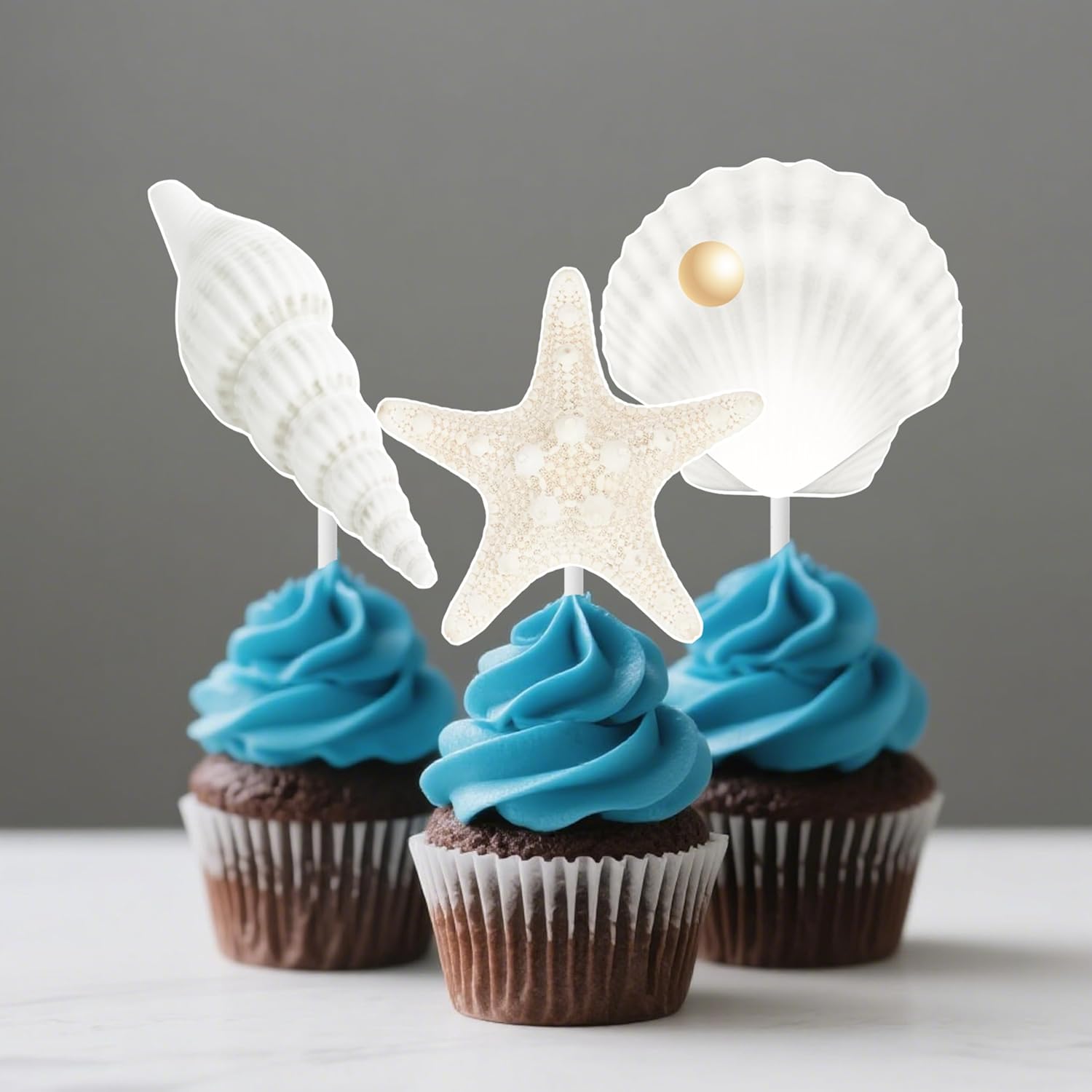 24pcs Beach Seashell Starfish Cupcake Toppers