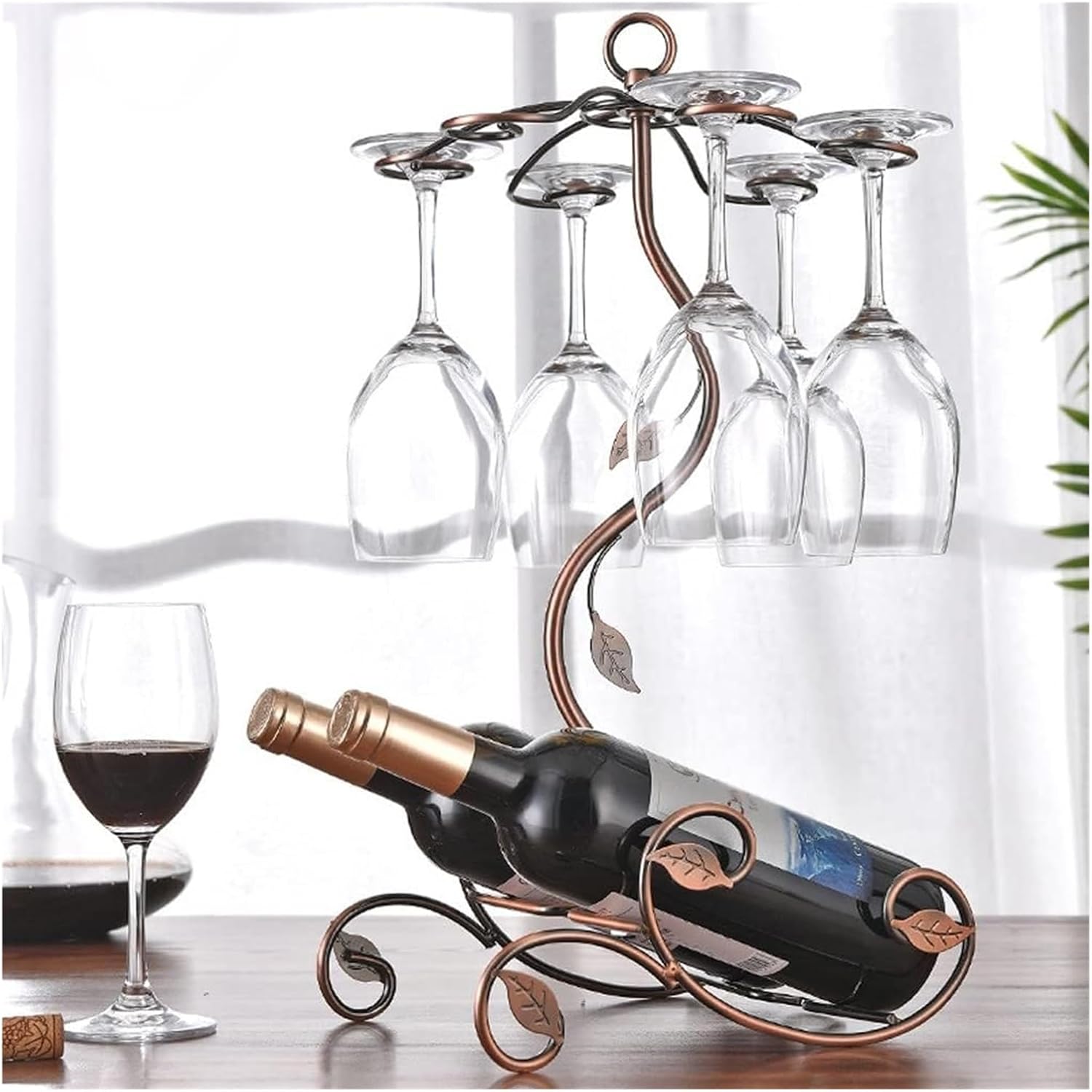 Freestanding Wine Rack with Glass Holder for Bar and Kitchen
