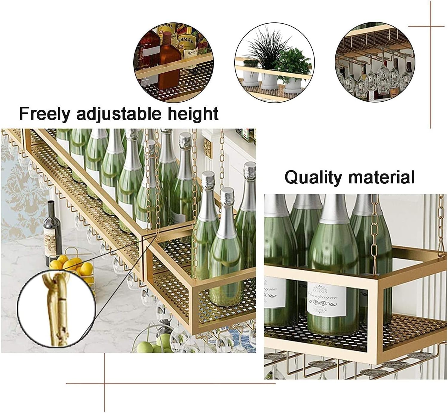 ALDEPO Wall-Mounted Wine Rack Gold 60x25cm