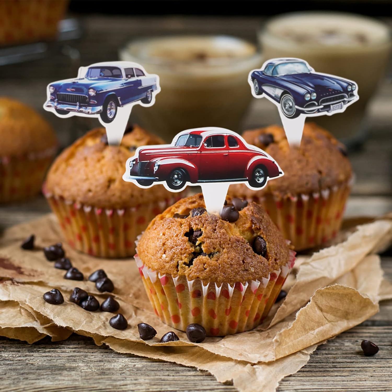 24 Pcs Classic Car Cupcake Toppers - Retro Birthday Party Decor