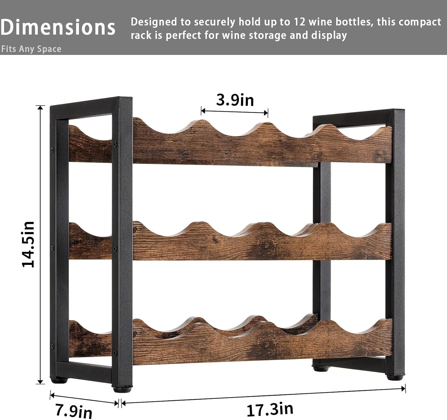Rusnugic 3 Tier Wine Rack - 12 Bottle Storage Organizer