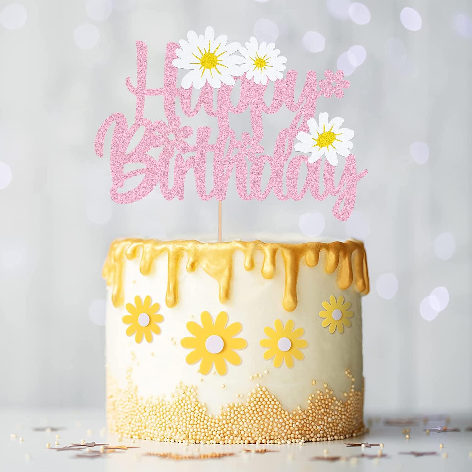 WishFirst Daisy Birthday Cake Topper Pink Daisy Decor