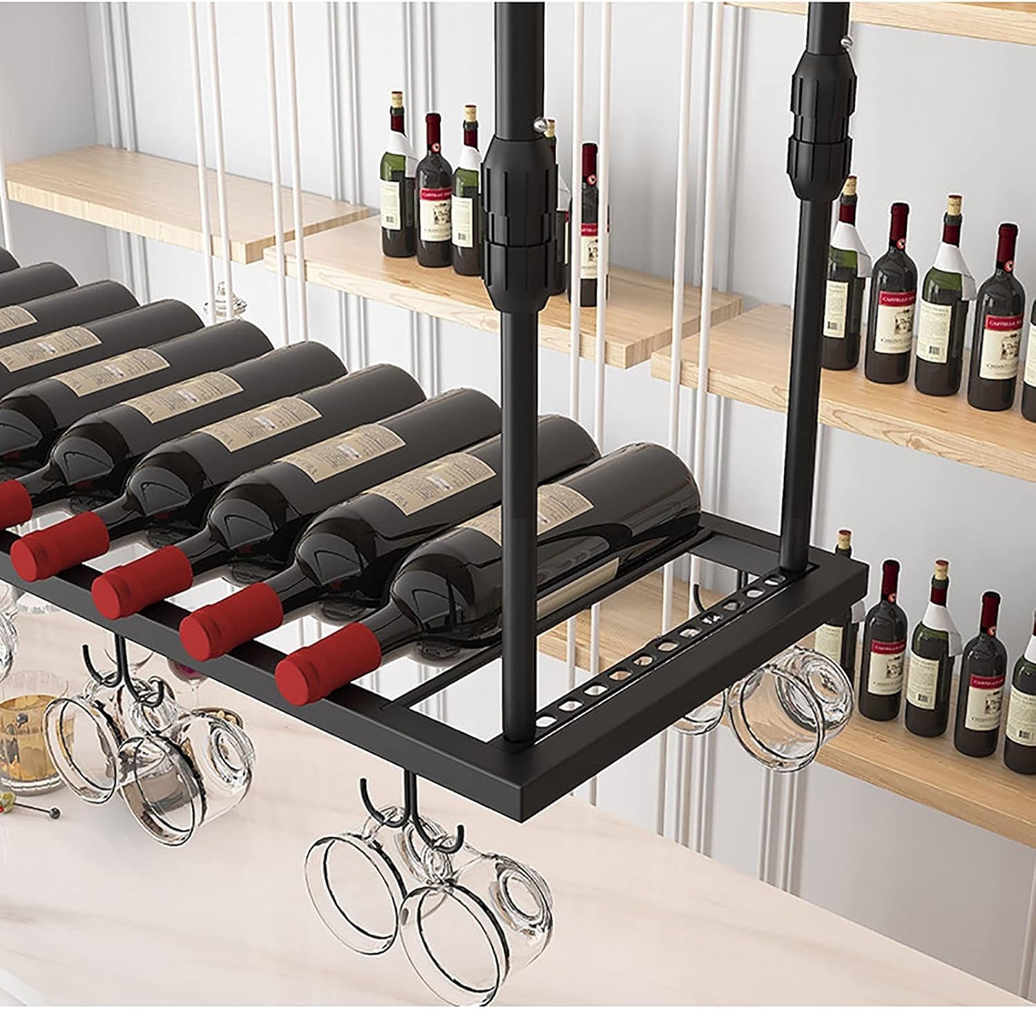 Stylish Hanging Wine Glass Rack with Adjustable Height