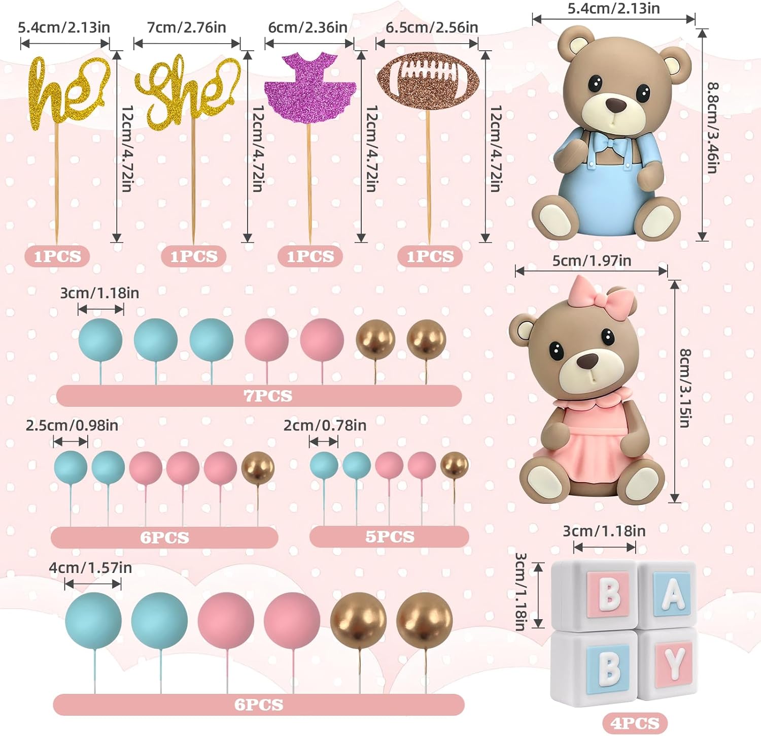 Zafena 34 PCS Gender Reveal Cake Topper Set 1