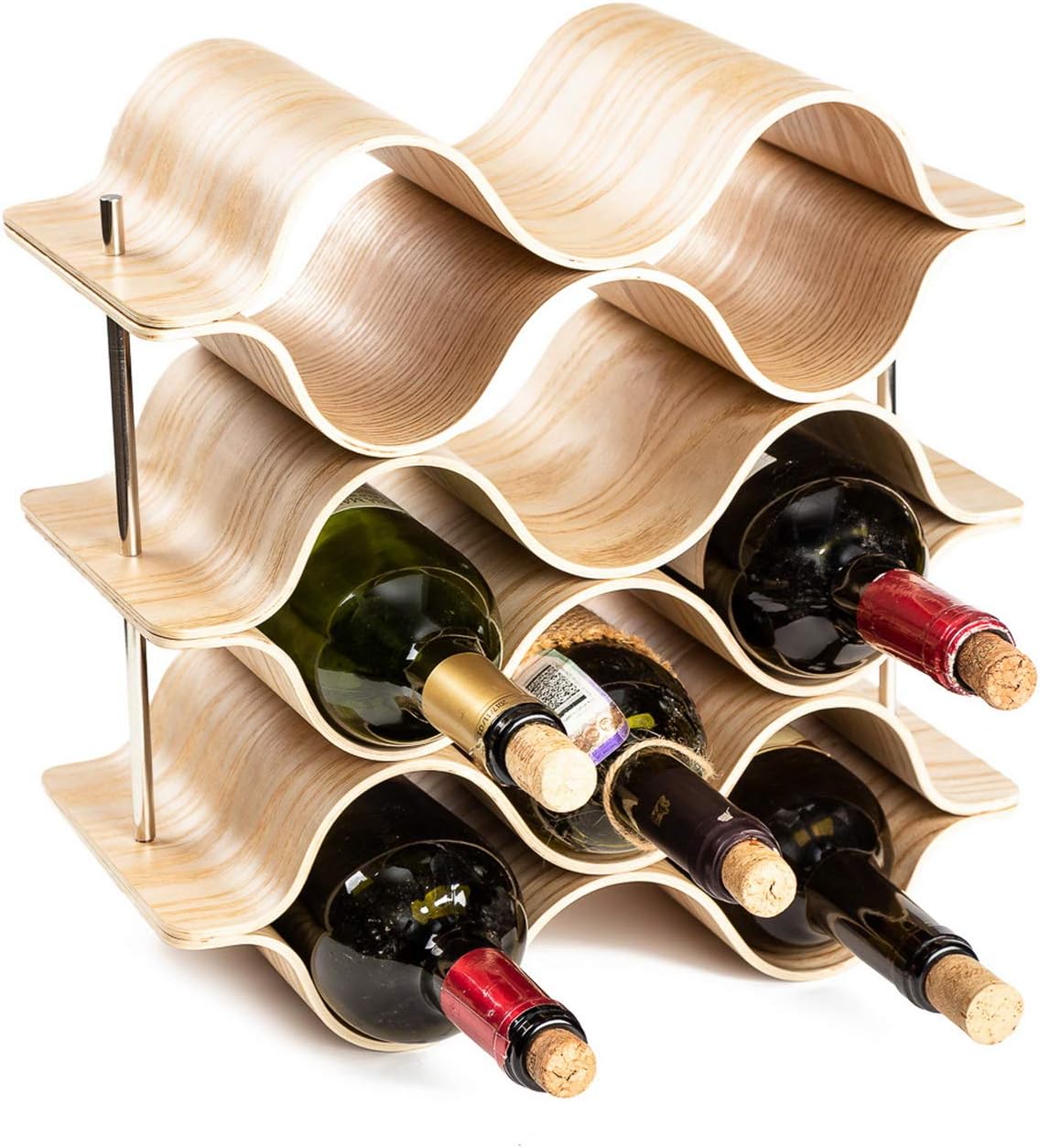 9 Bottle 6-Tier Wood Wine Rack Freestanding