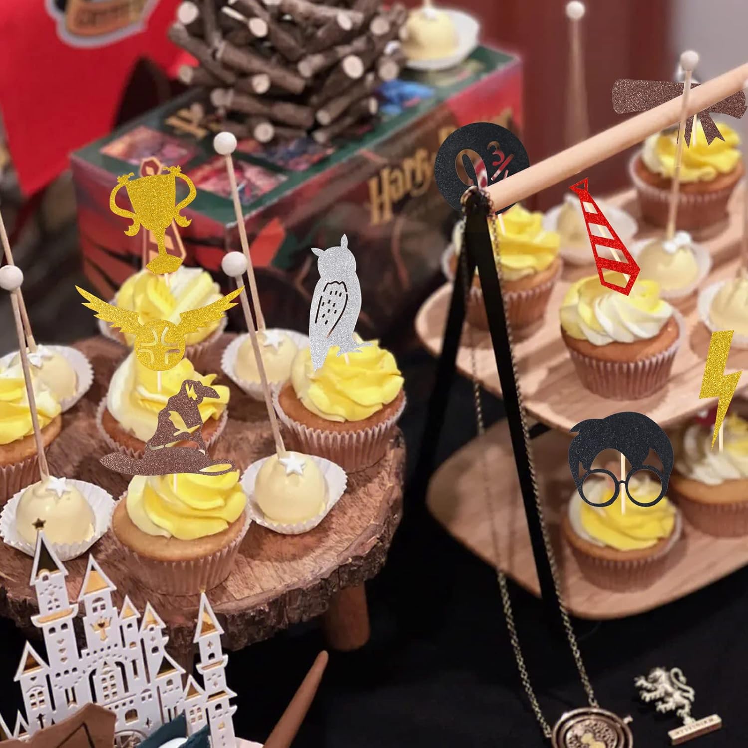 CCINEE 40Pc Wizard Glitter Cupcake Toppers
