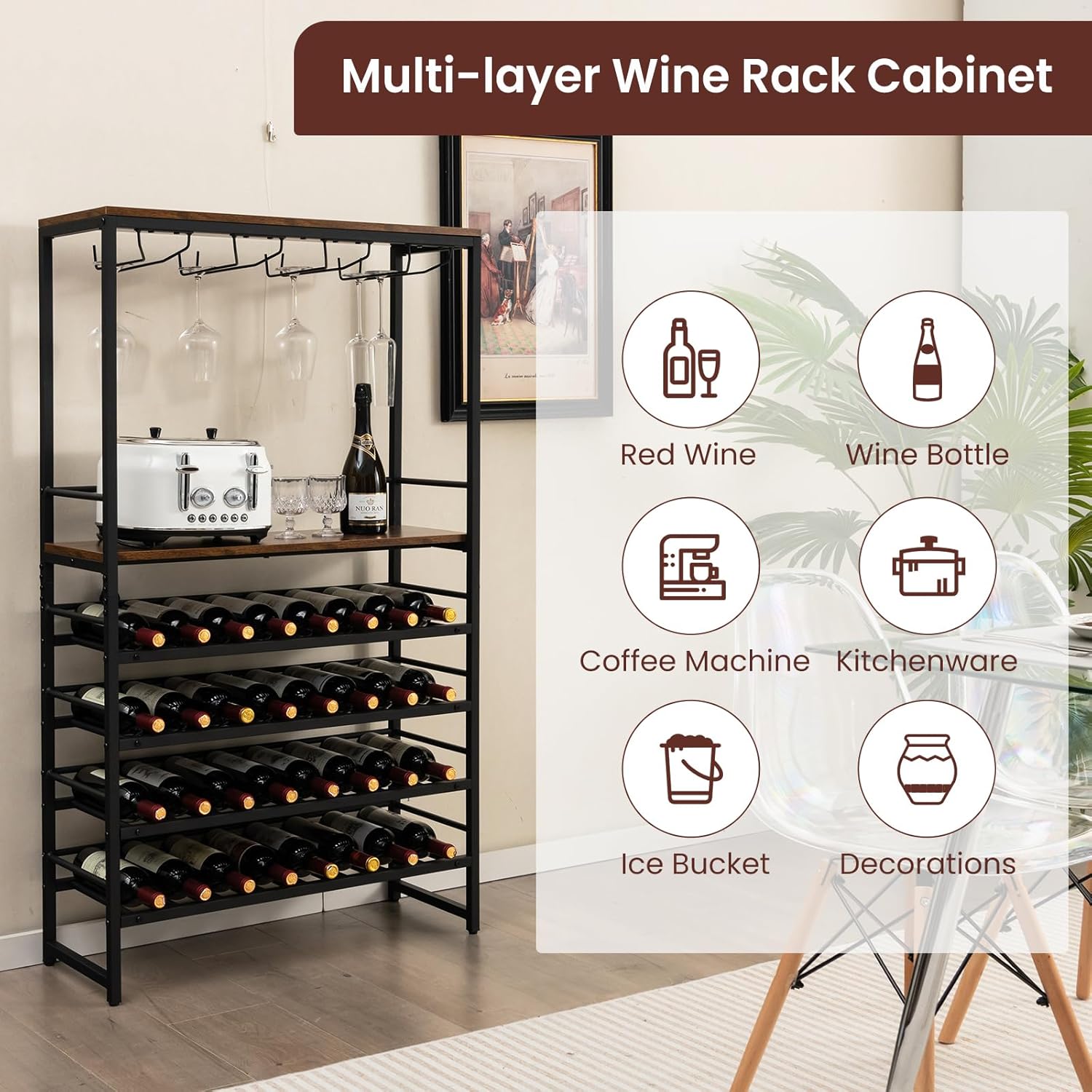 LOKO 4-Tier Freestanding Wine Rack with 32 Bottle Capacity