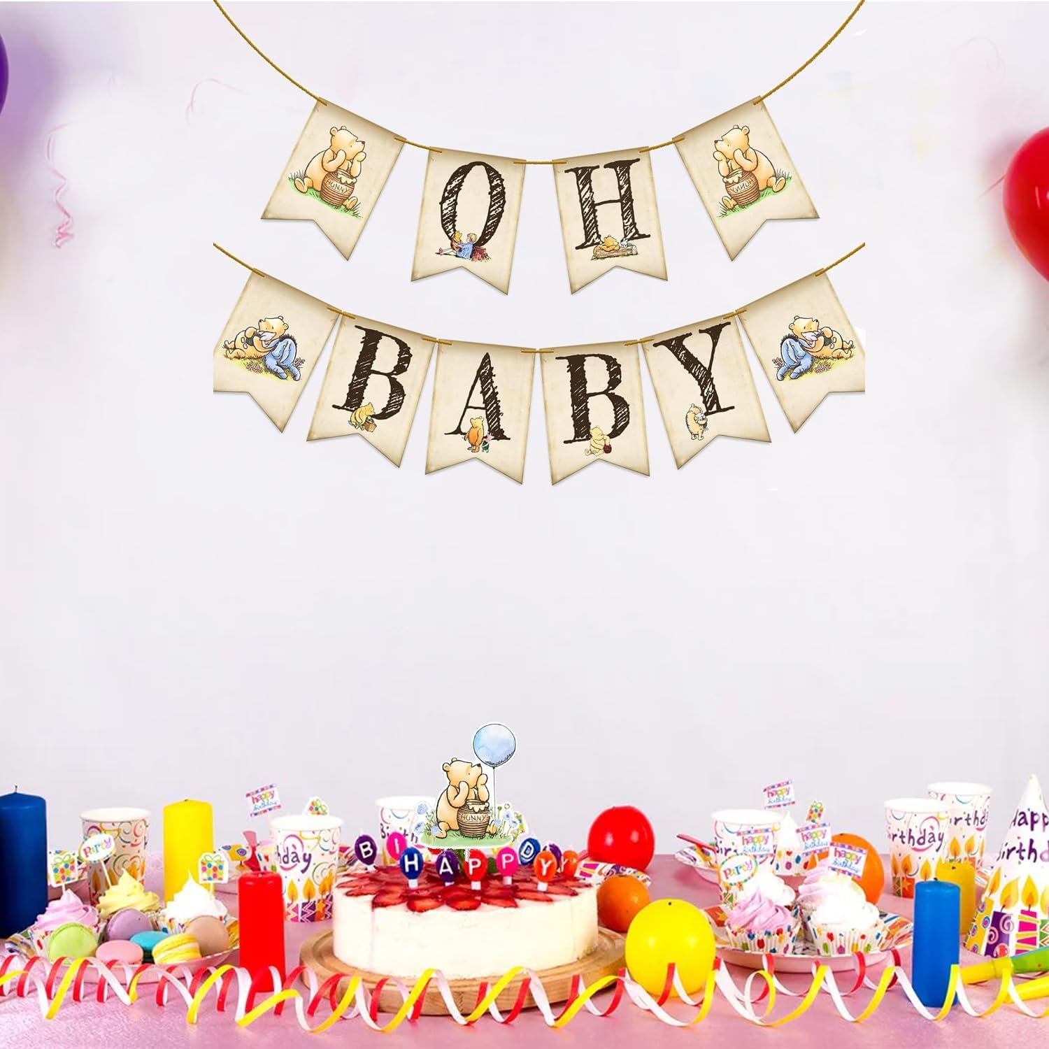 Classic Winnie Bear Cake Topper - Blue Bear Party Decoration