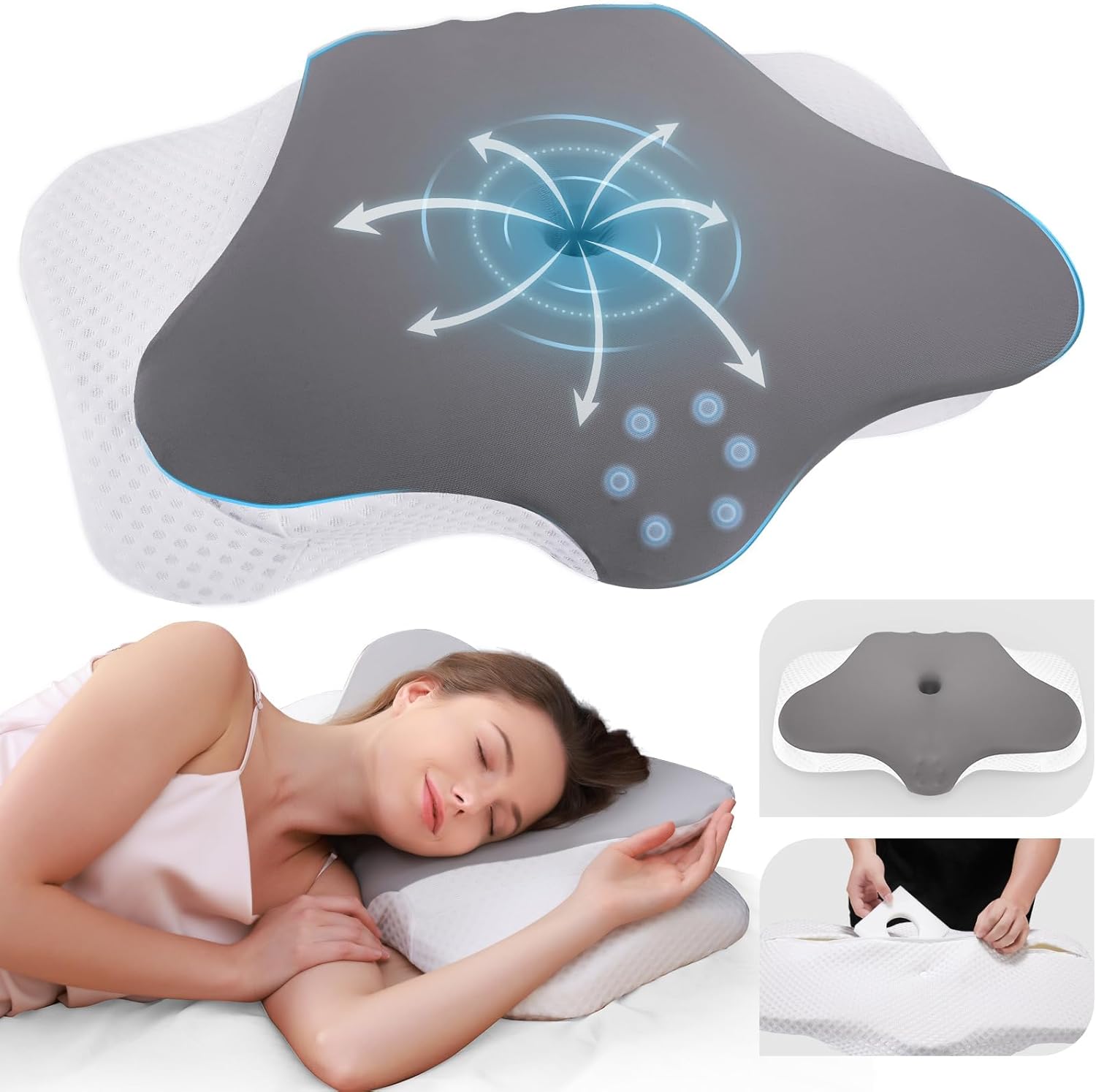 Right Cervical Neck Pillow with Adjustable Height and Memory Foam Support