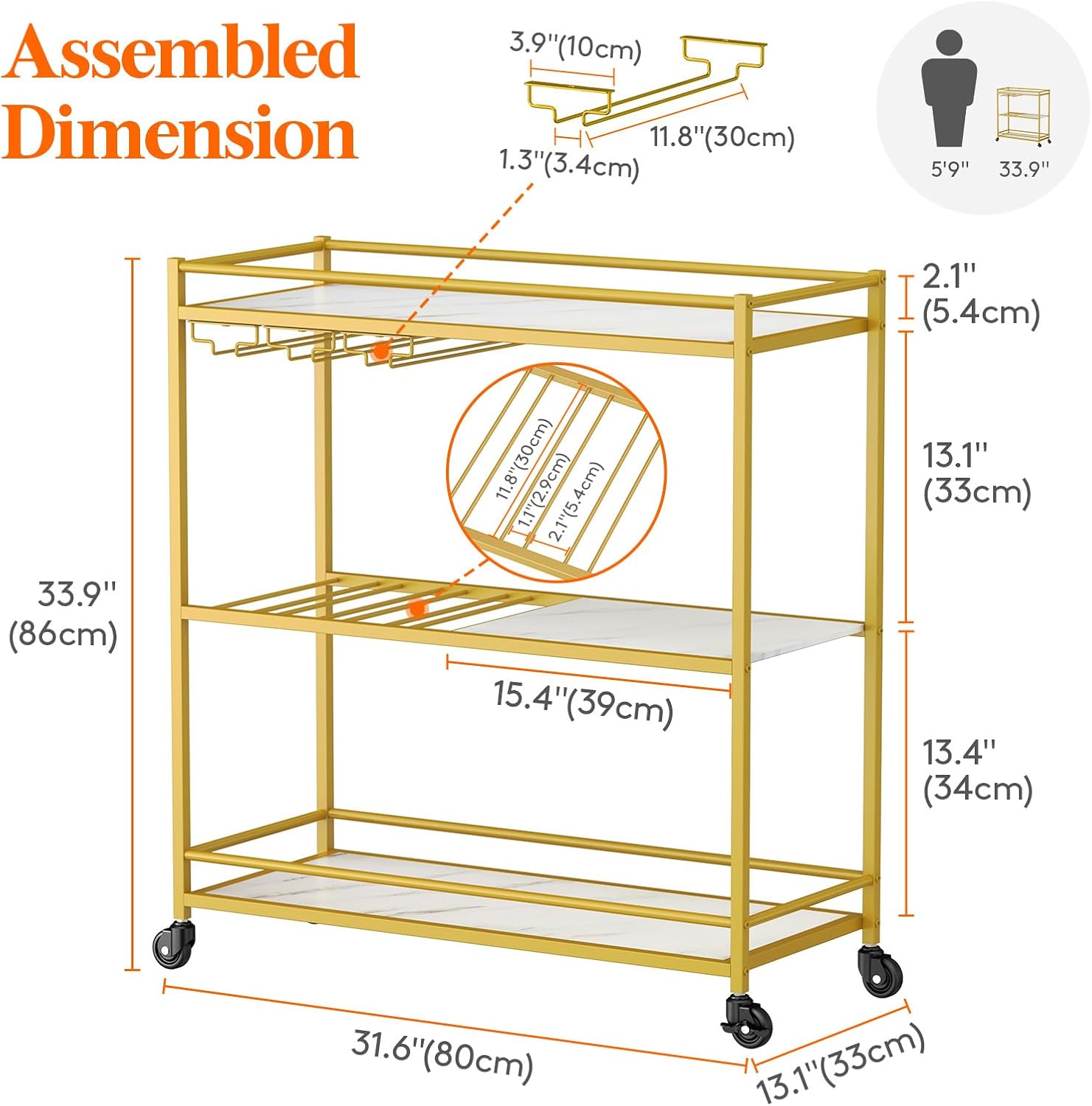 Lifewit 3 Tier Wine Rack with Lockable Wheels