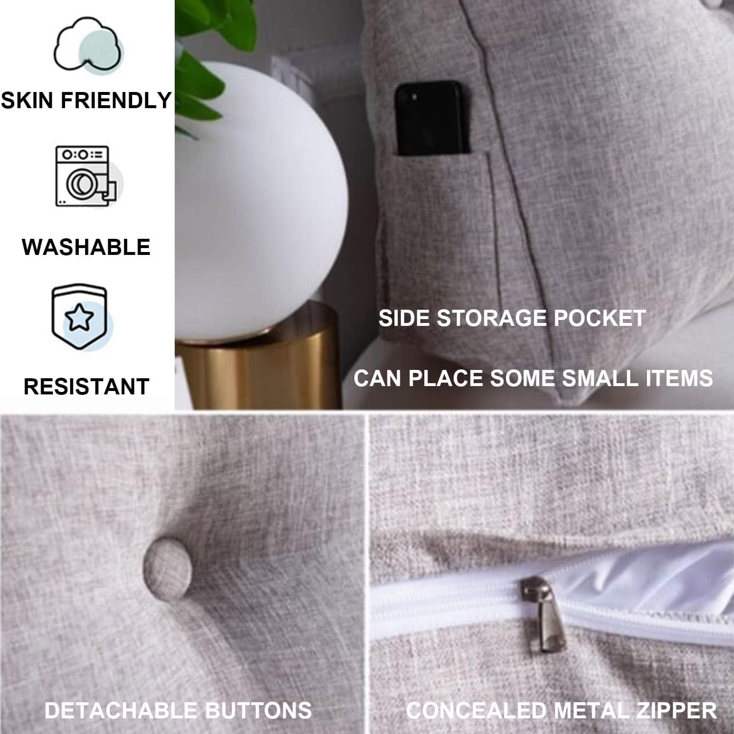 COZMAX Gray Solid Color Triangle Headboard Pillow