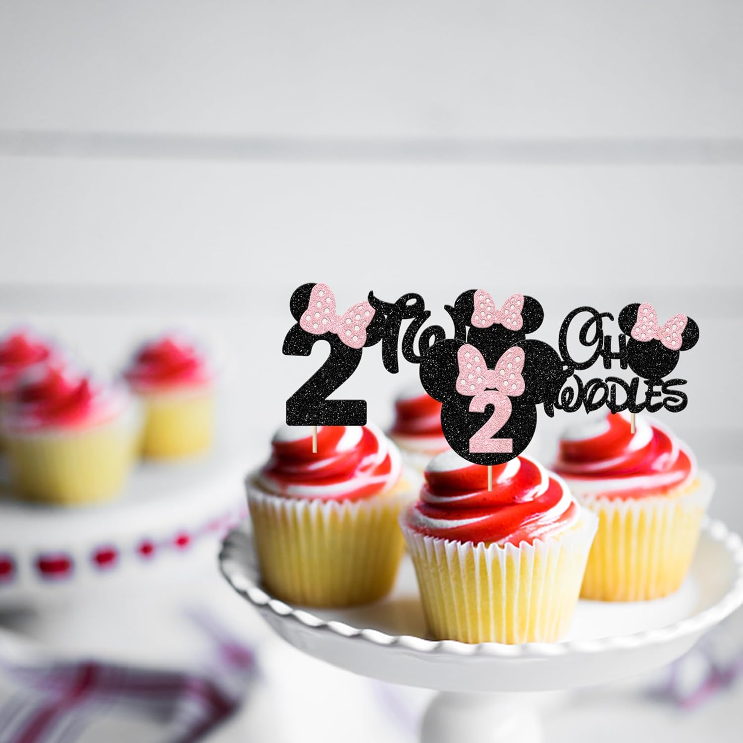 Rsstarxi 24 Pack Pink Bow Mouse Cupcake Toppers