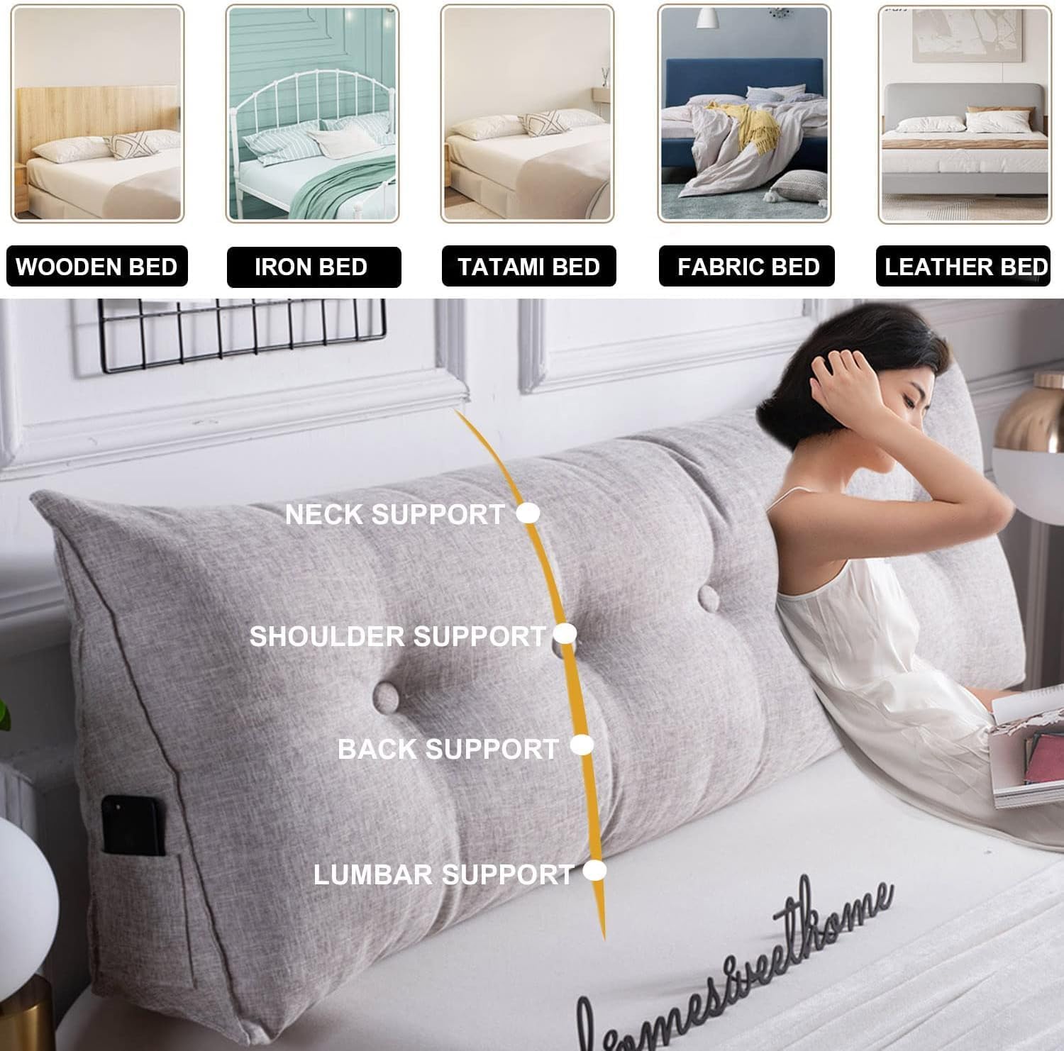 COZMAX Gray Solid Color Triangle Headboard Pillow