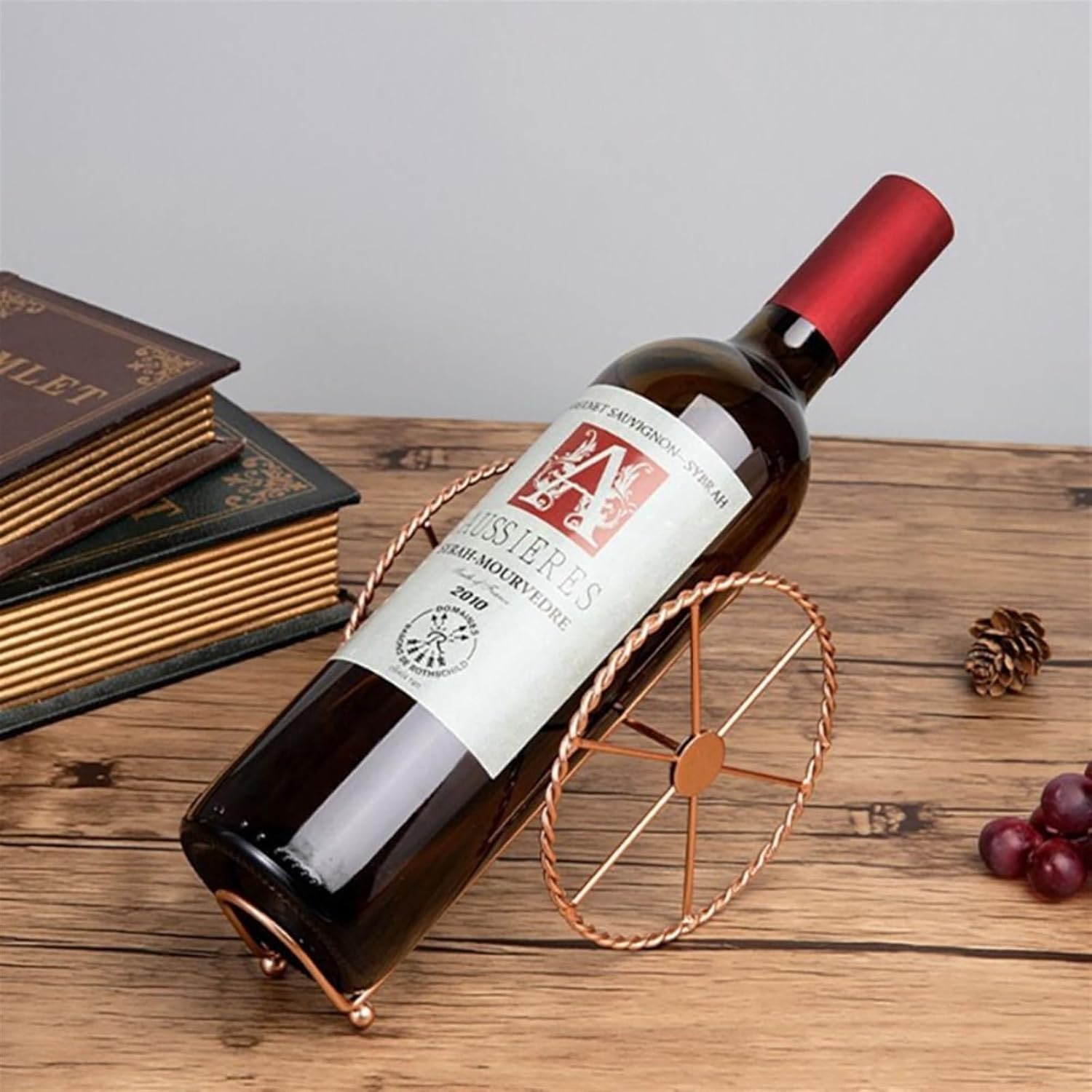 Retro Bronze Wine Rack with Iron Wheels Design