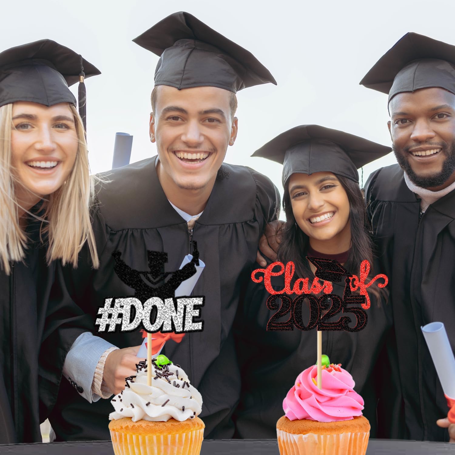 Class of 2025 Graduation Cupcake Topper - 24Pcs Black with Gold