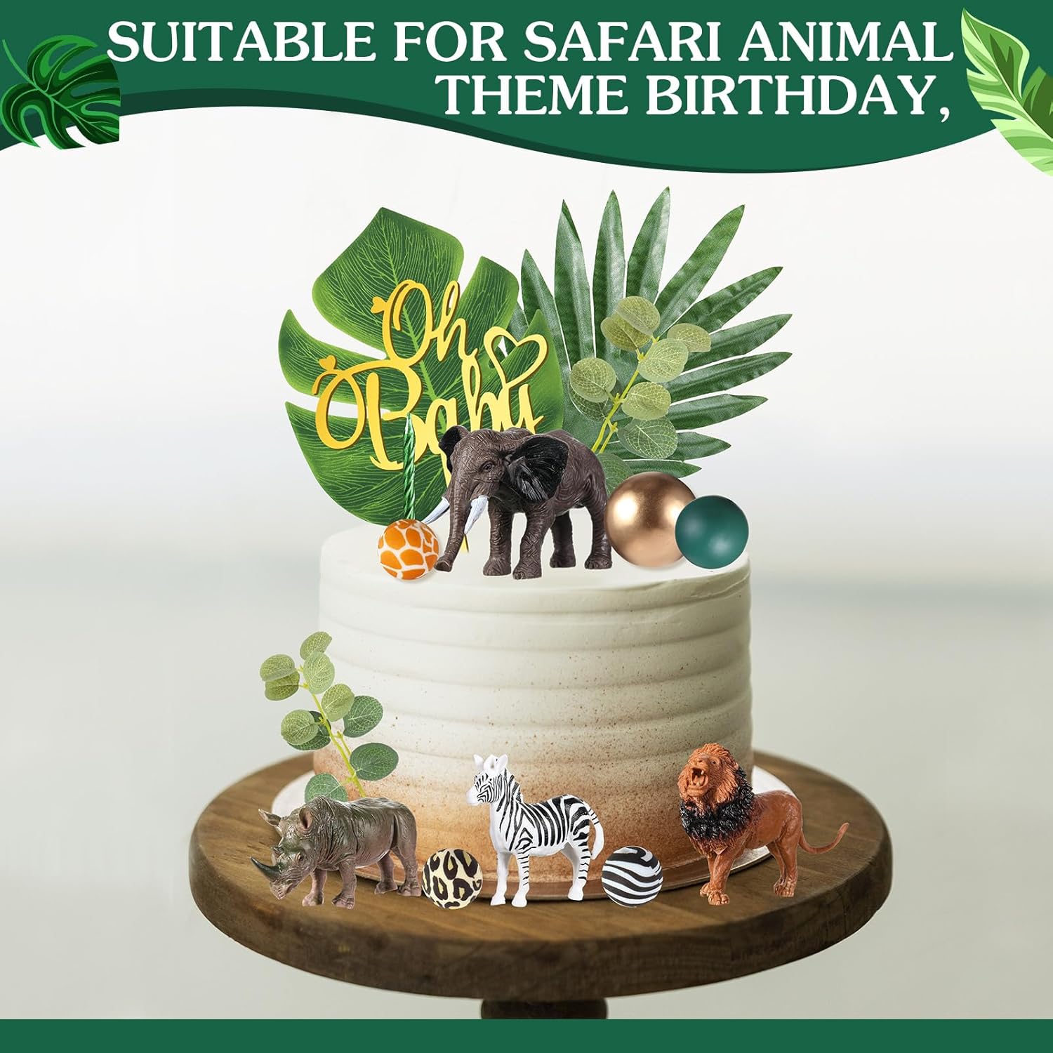 Tallew 42 Pcs Safari Animal Cake Toppers Set