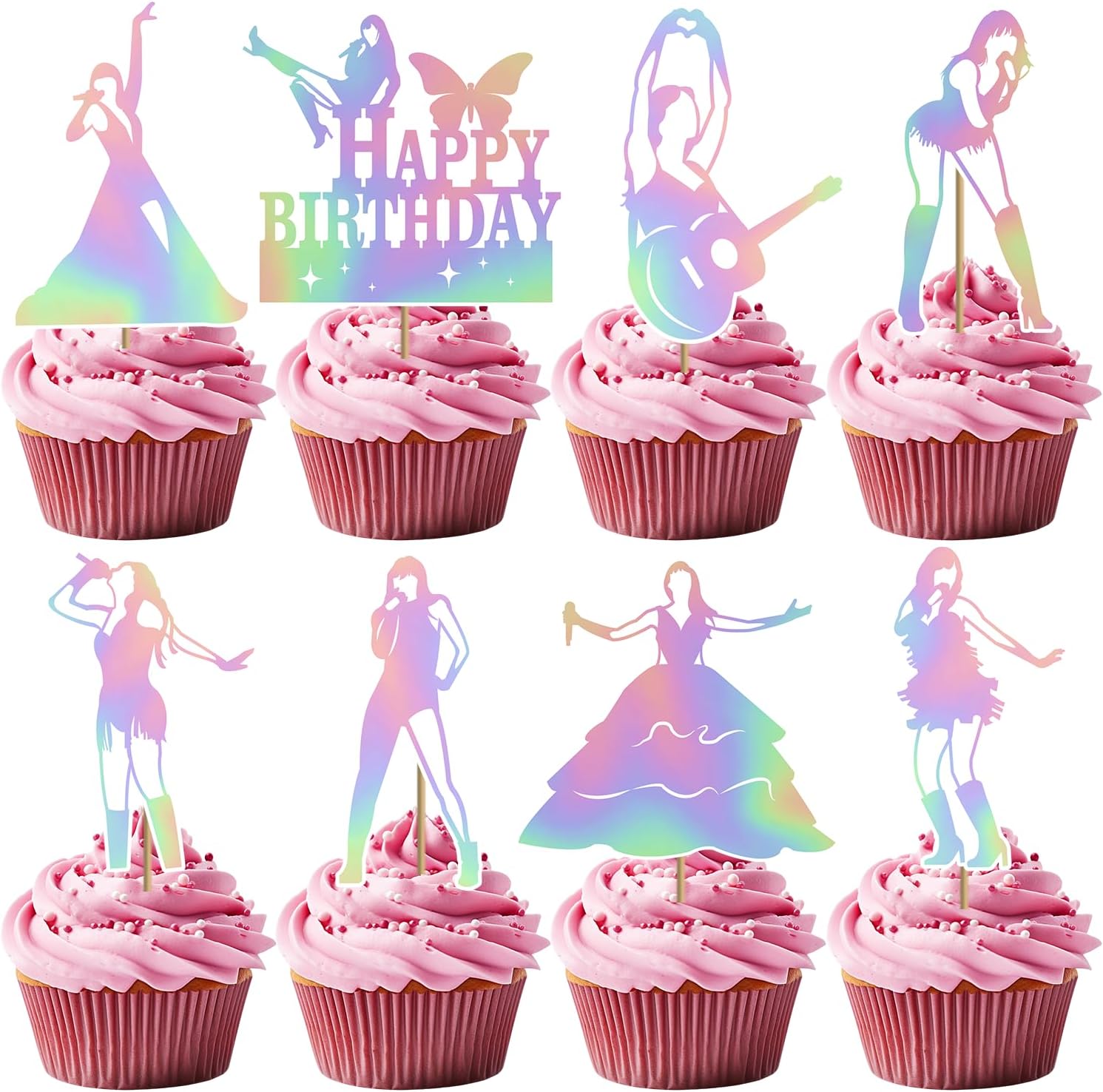 24 Pcs Super Star Music Themed Cupcake Toppers for Birthday Parties