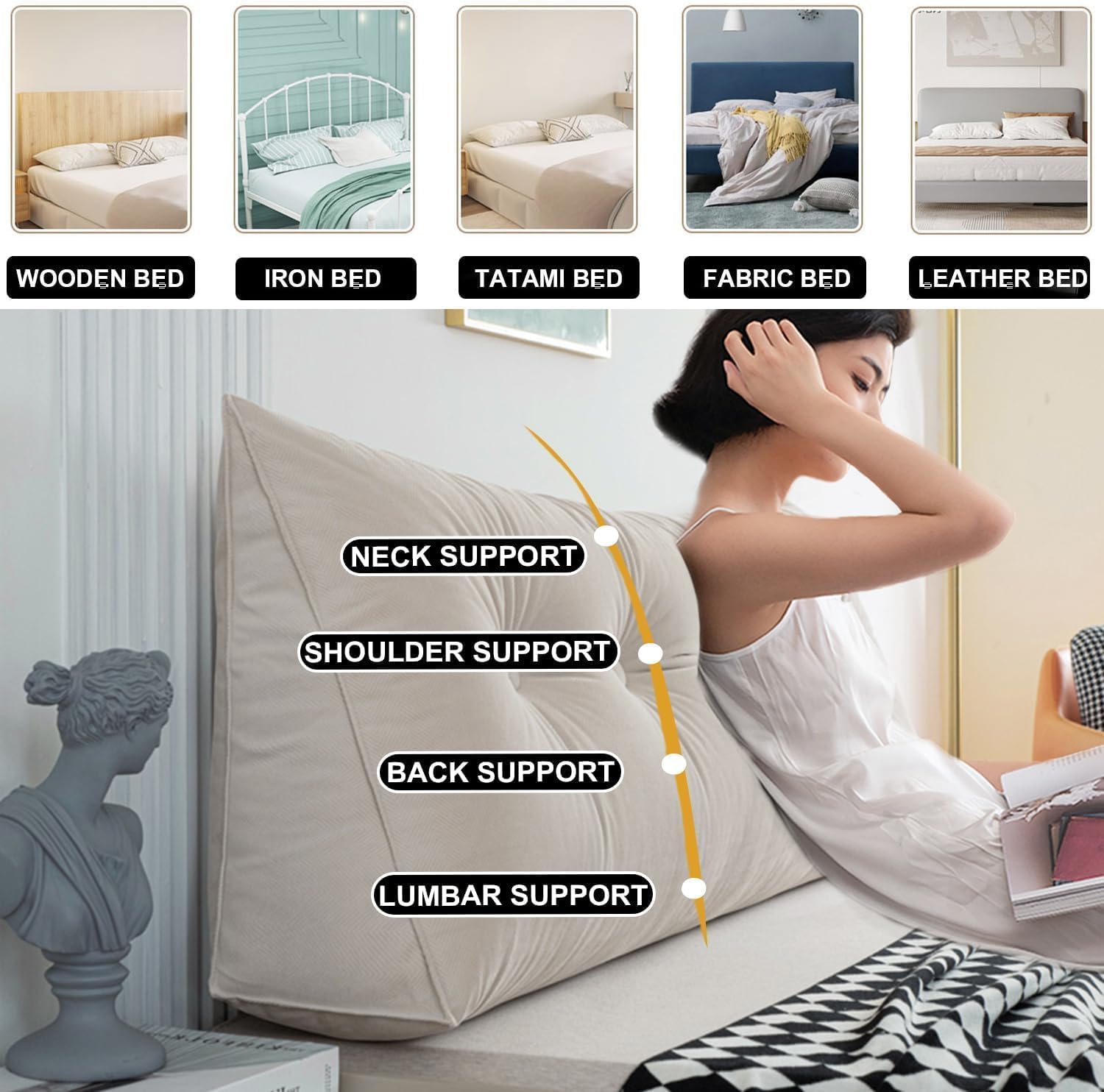 COZMAX Queen Triangular Headboard Pillow with Removable Cover