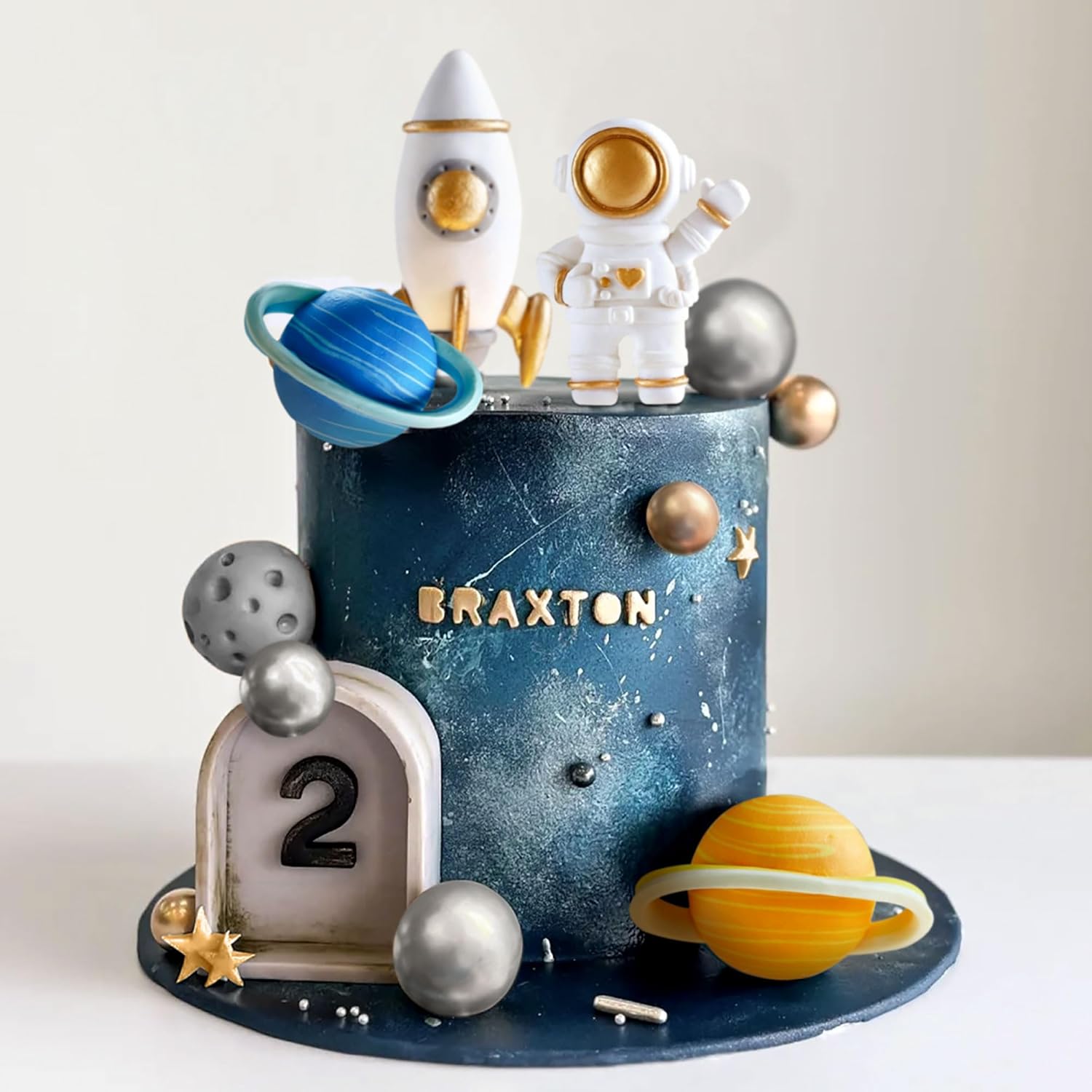 Space Cake Toppers with Astronaut Rocket Planets