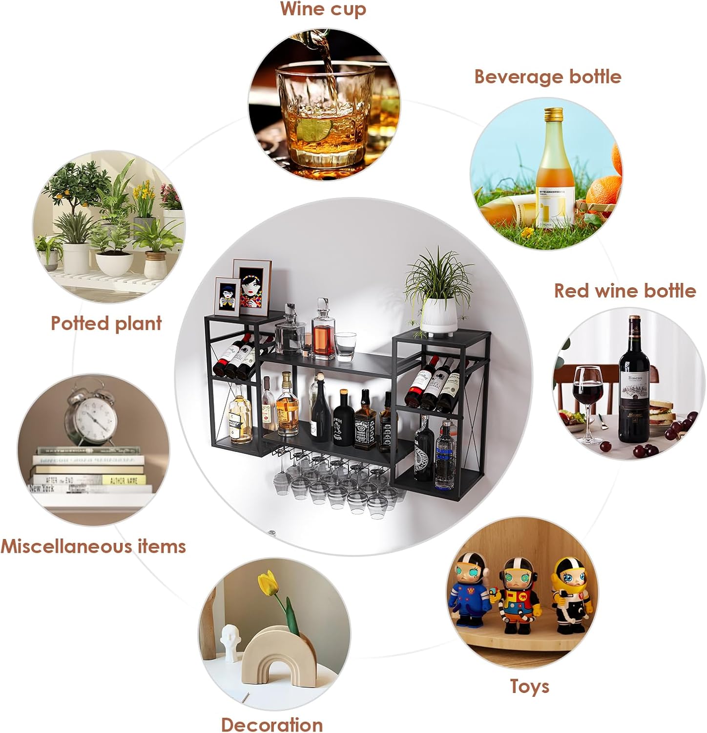 2-Tier Wall-Mounted Wine Rack with 6 Stem Glass Holder Black