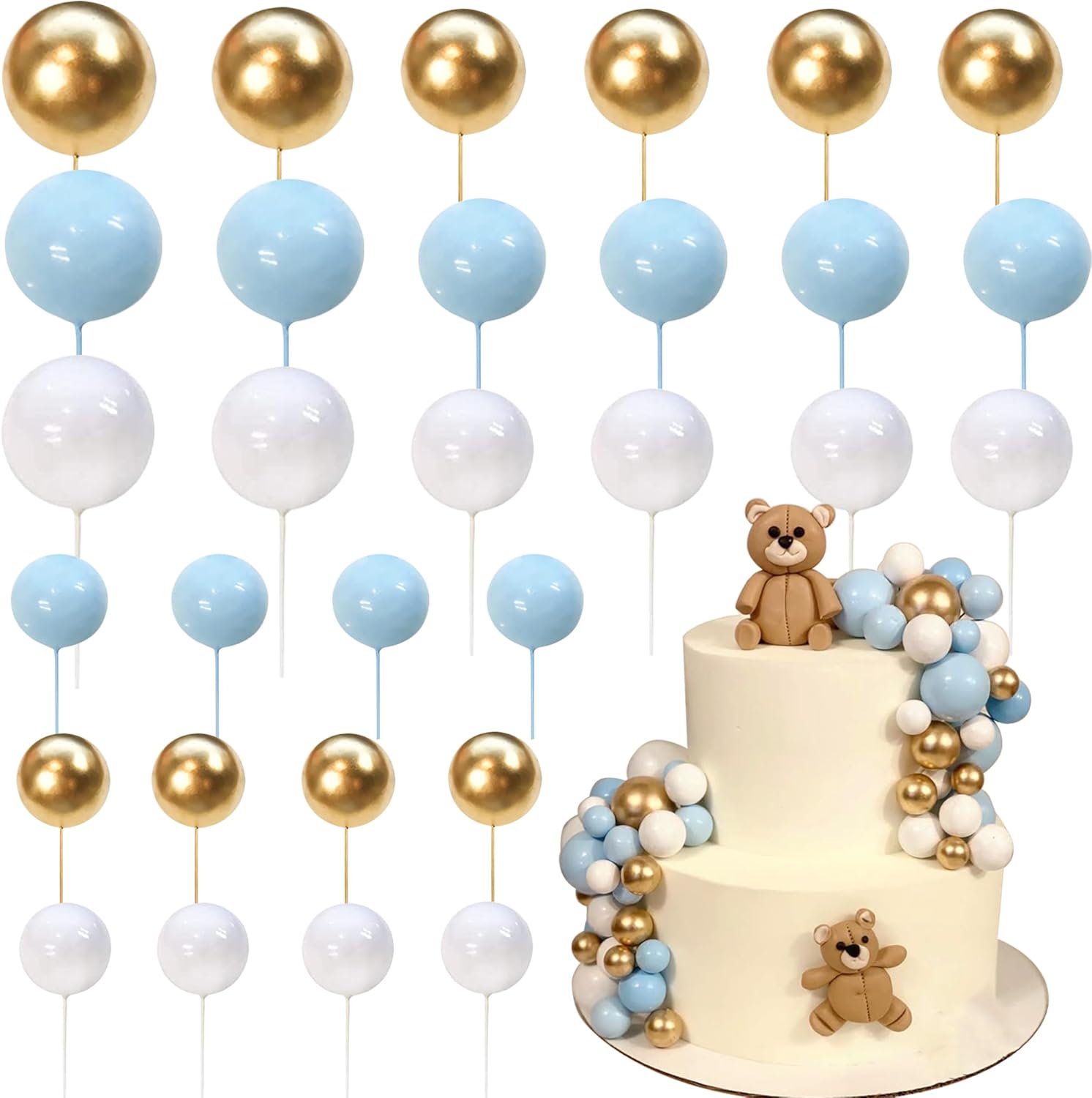 ZHUOWEISM 24 PCS Colorful Foam Ball Cake Toppers