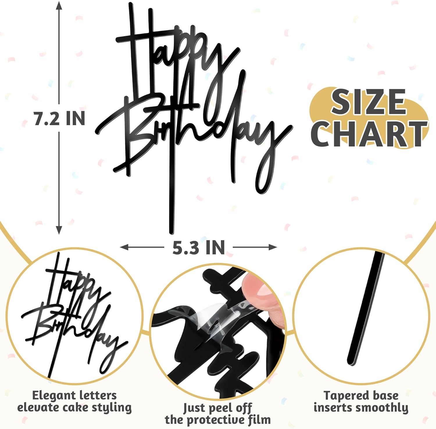 1 PCS Black Happy Birthday Cake Topper 53x72 Inch Acrylic Sign