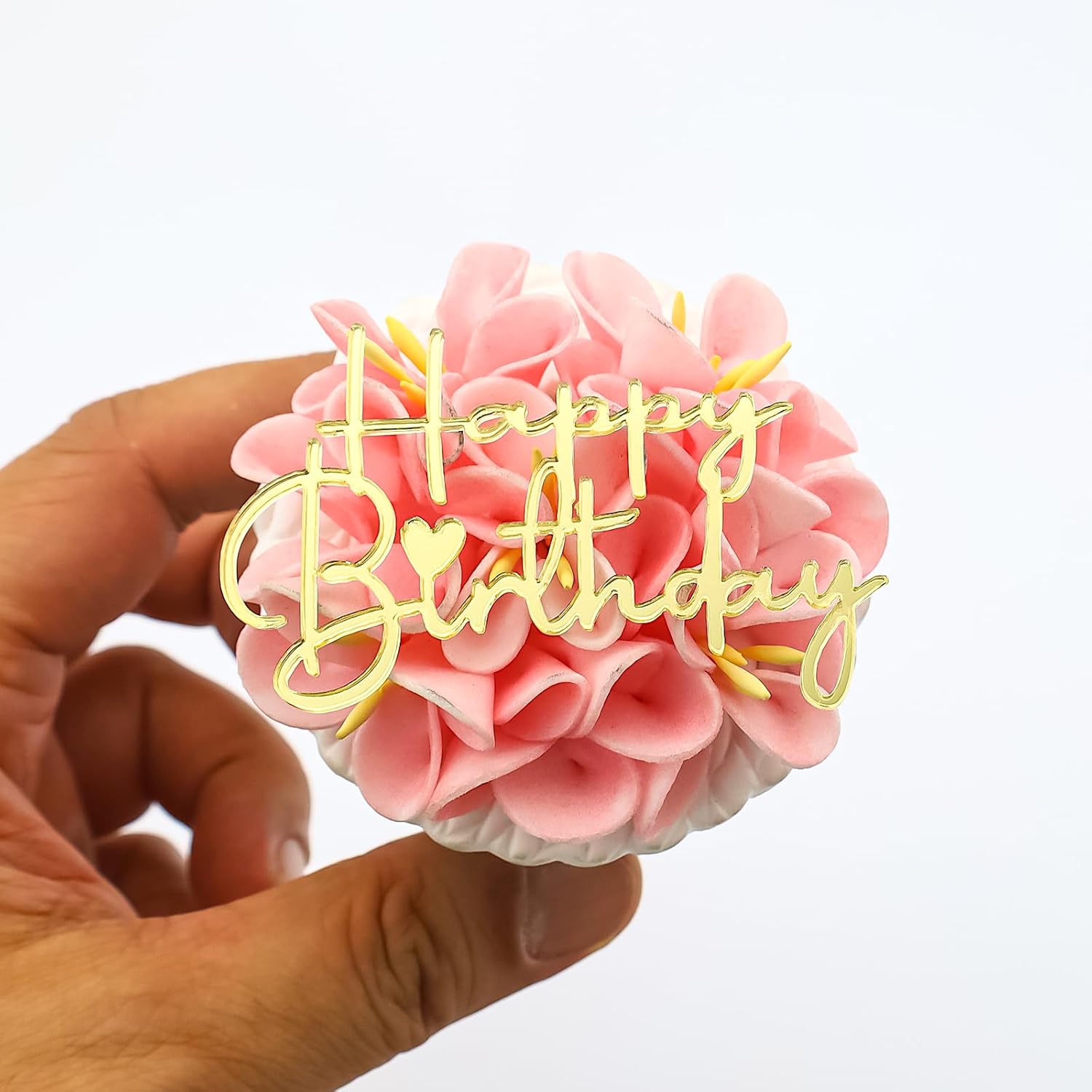 AiQi Bakes Happy Birthday Cake Toppers Gold Mirror Acrylic 12 Pack