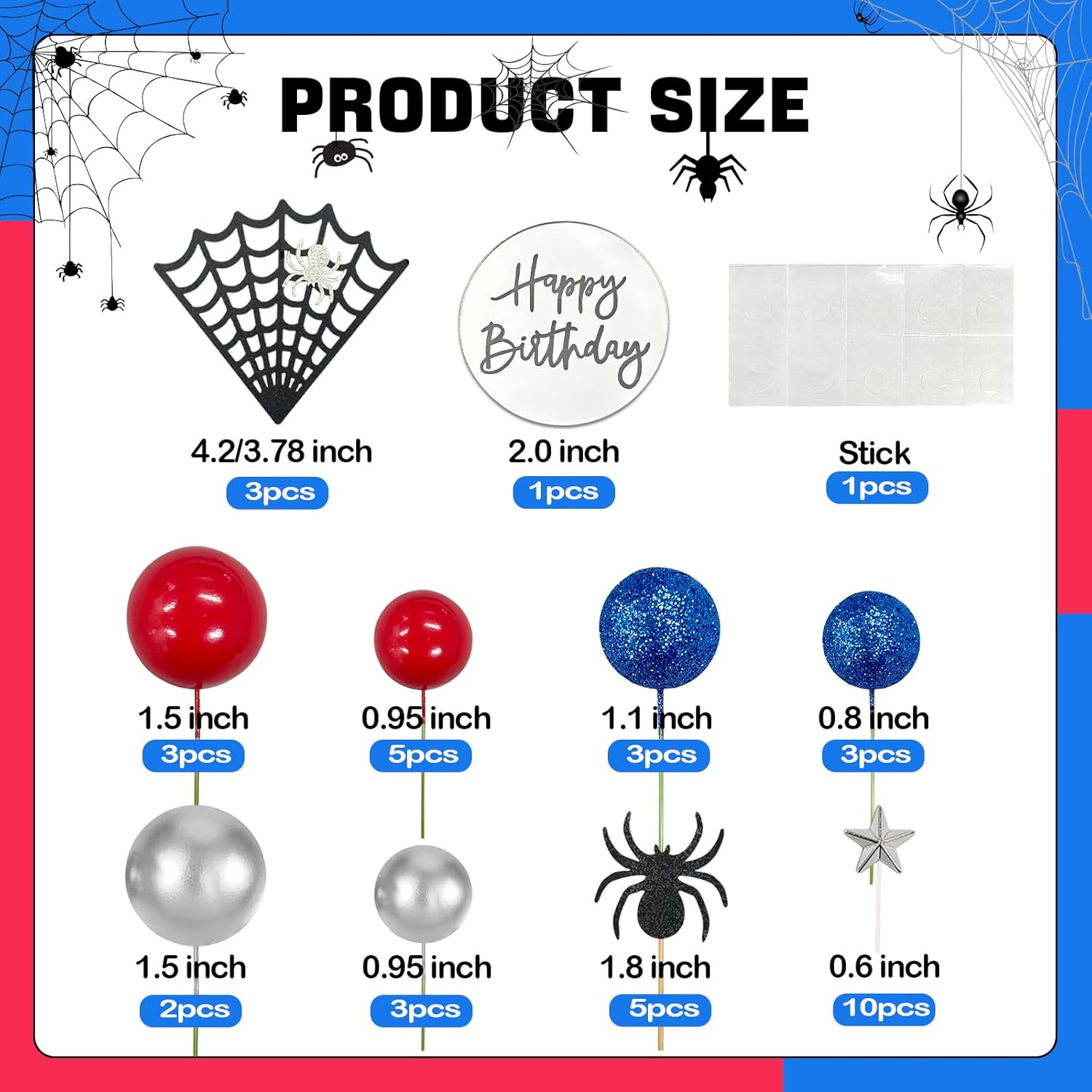 Morofme Spider Cake Topper with Glitter Decorations