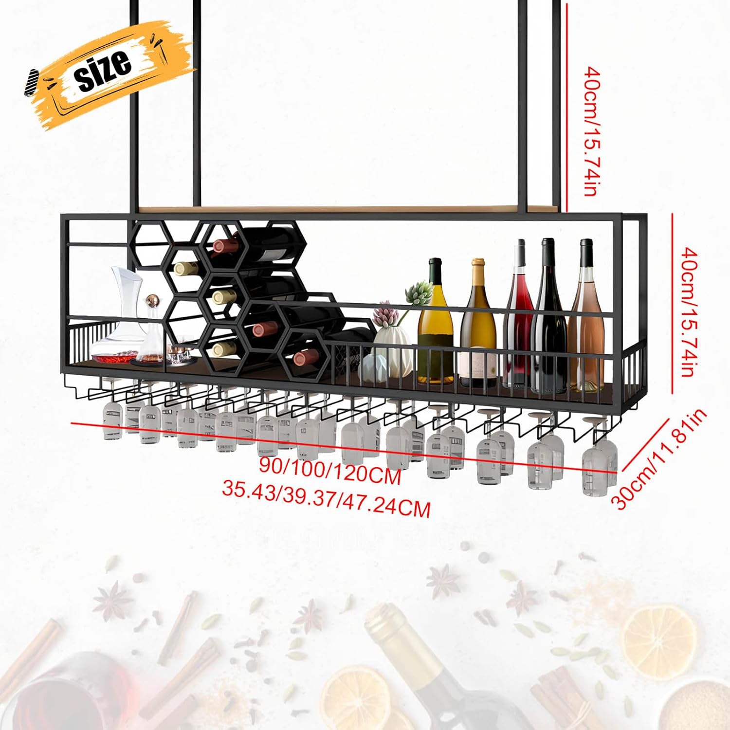 RAJYQODIS 2 Layer Wall-Mounted Wine Rack Black 4724in120cm