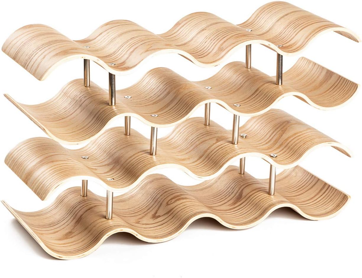 14-Bottle Wave Wine Rack Freestanding Wooden